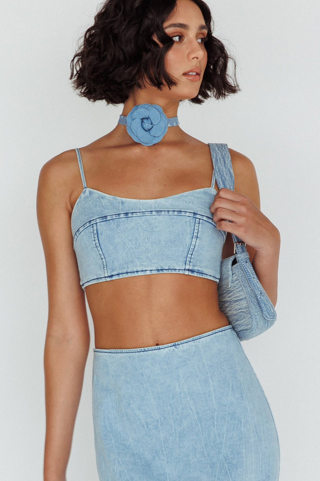 The Moment Cami Strap Crop Top Denim by Selfie Leslie Australia