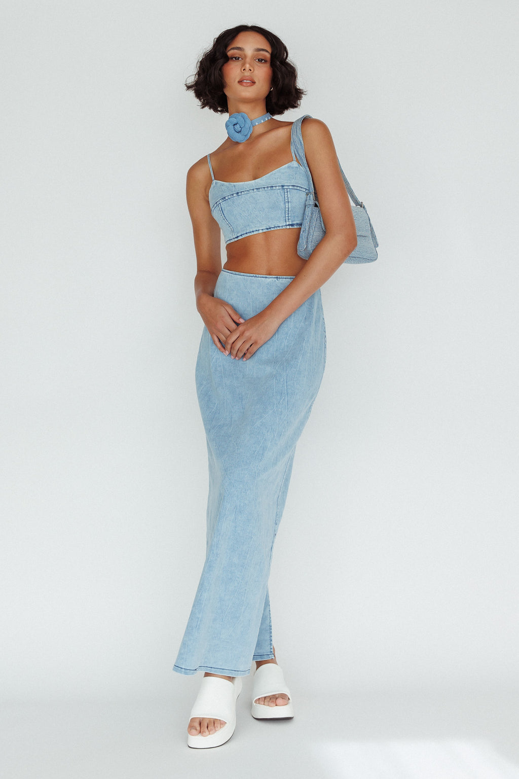 The Moment Cami Strap Crop Top Denim by Selfie Leslie Australia