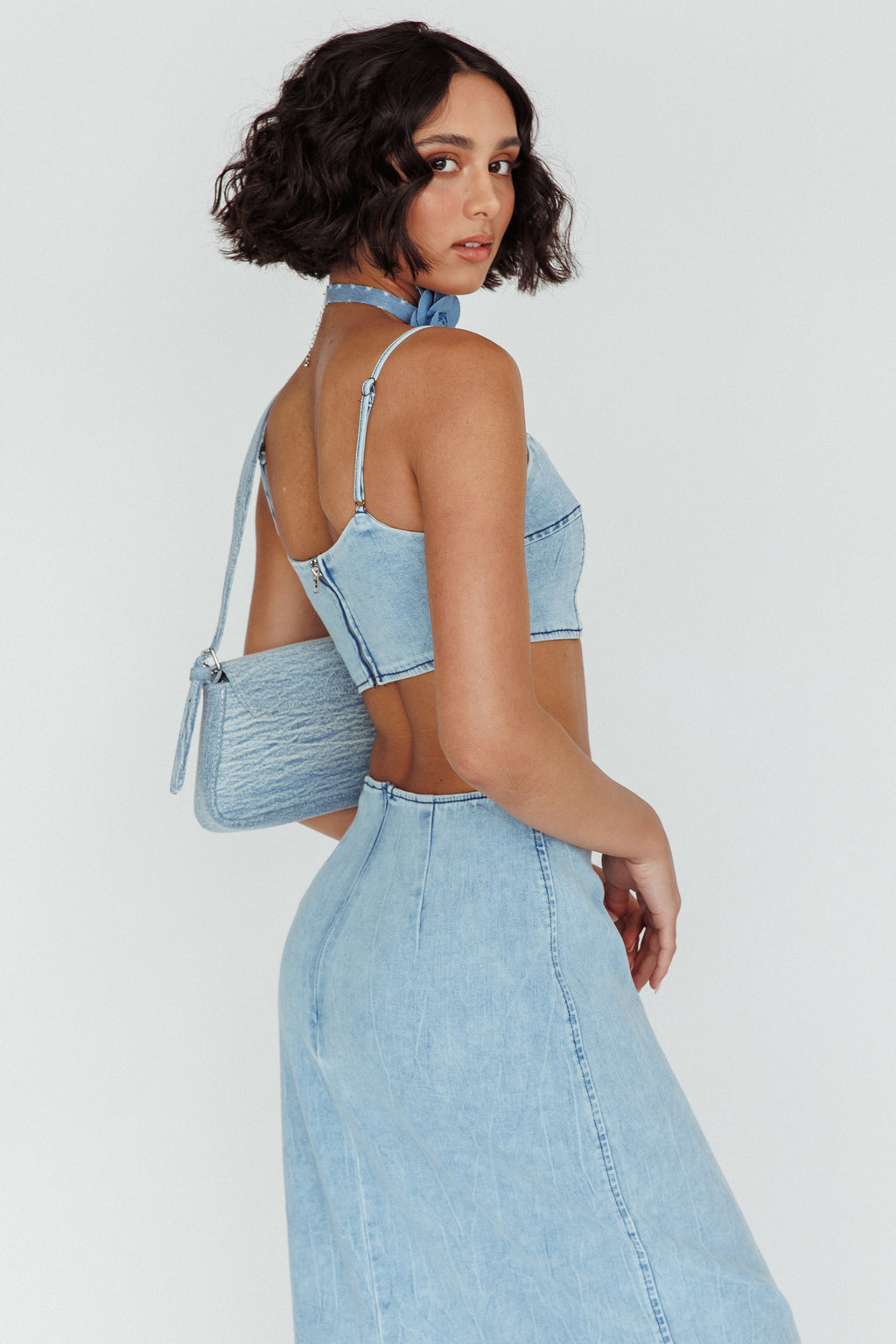 The Moment Cami Strap Crop Top Denim by Selfie Leslie Australia