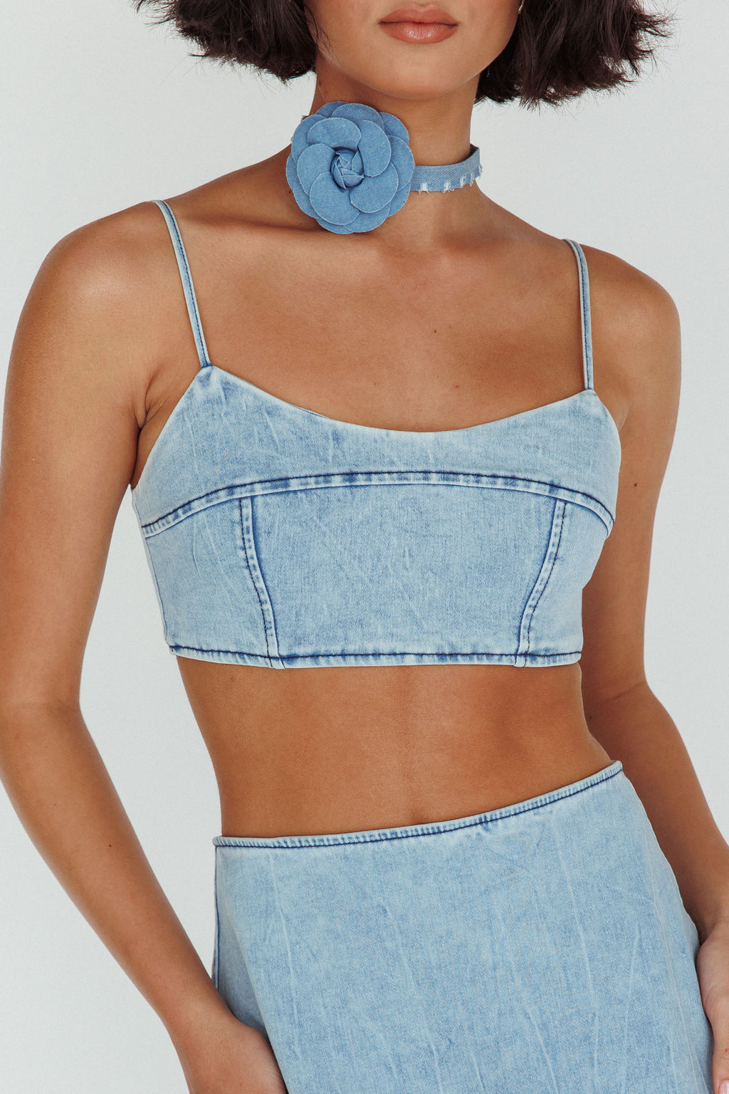 The Moment Cami Strap Crop Top Denim by Selfie Leslie Australia