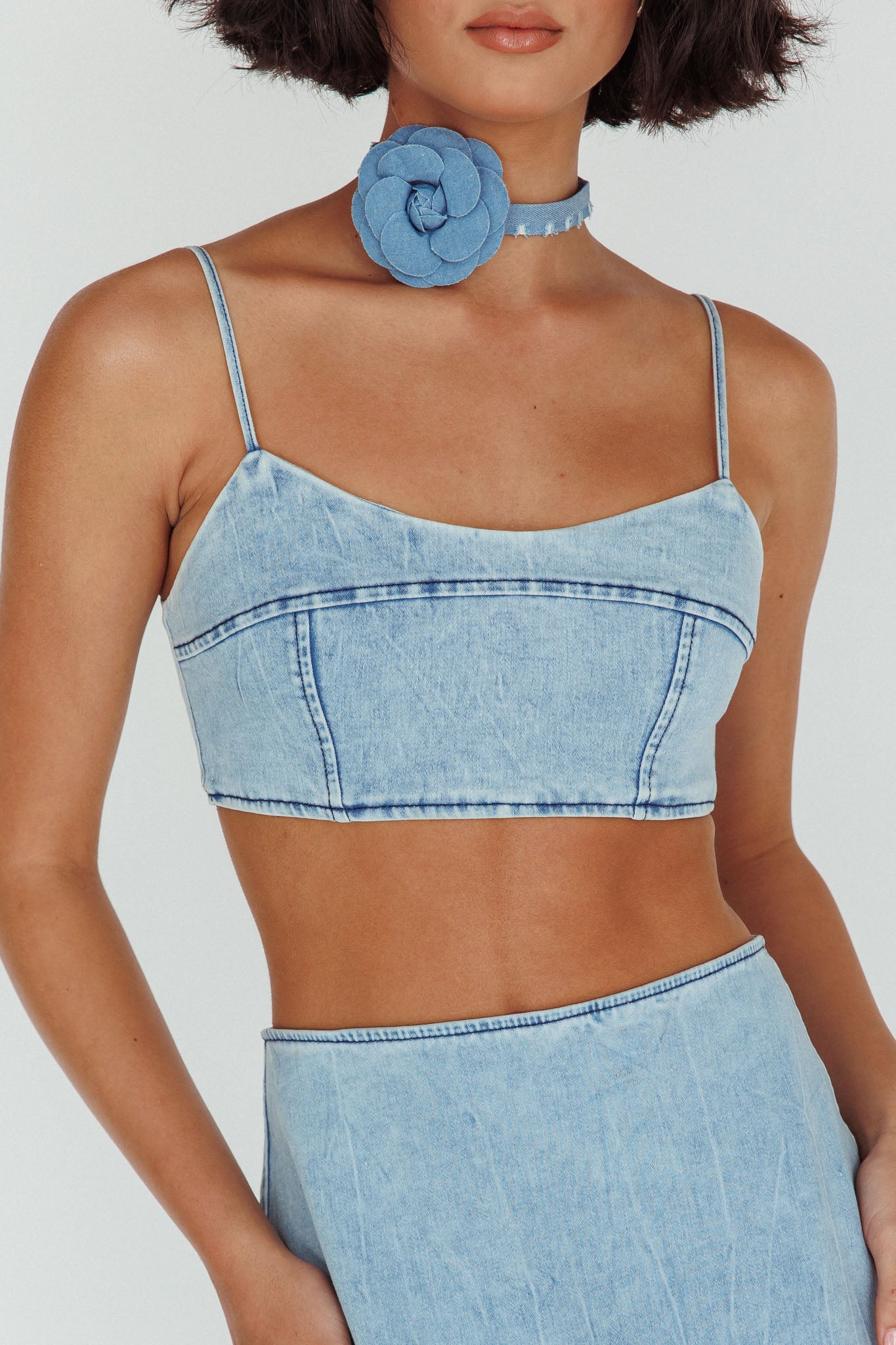 The Moment Cami Strap Crop Top Denim by Selfie Leslie Australia