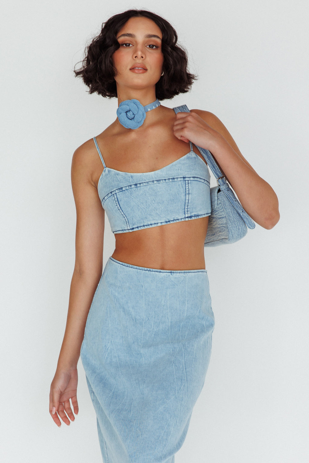 The Moment Cami Strap Crop Top Denim by Selfie Leslie Australia
