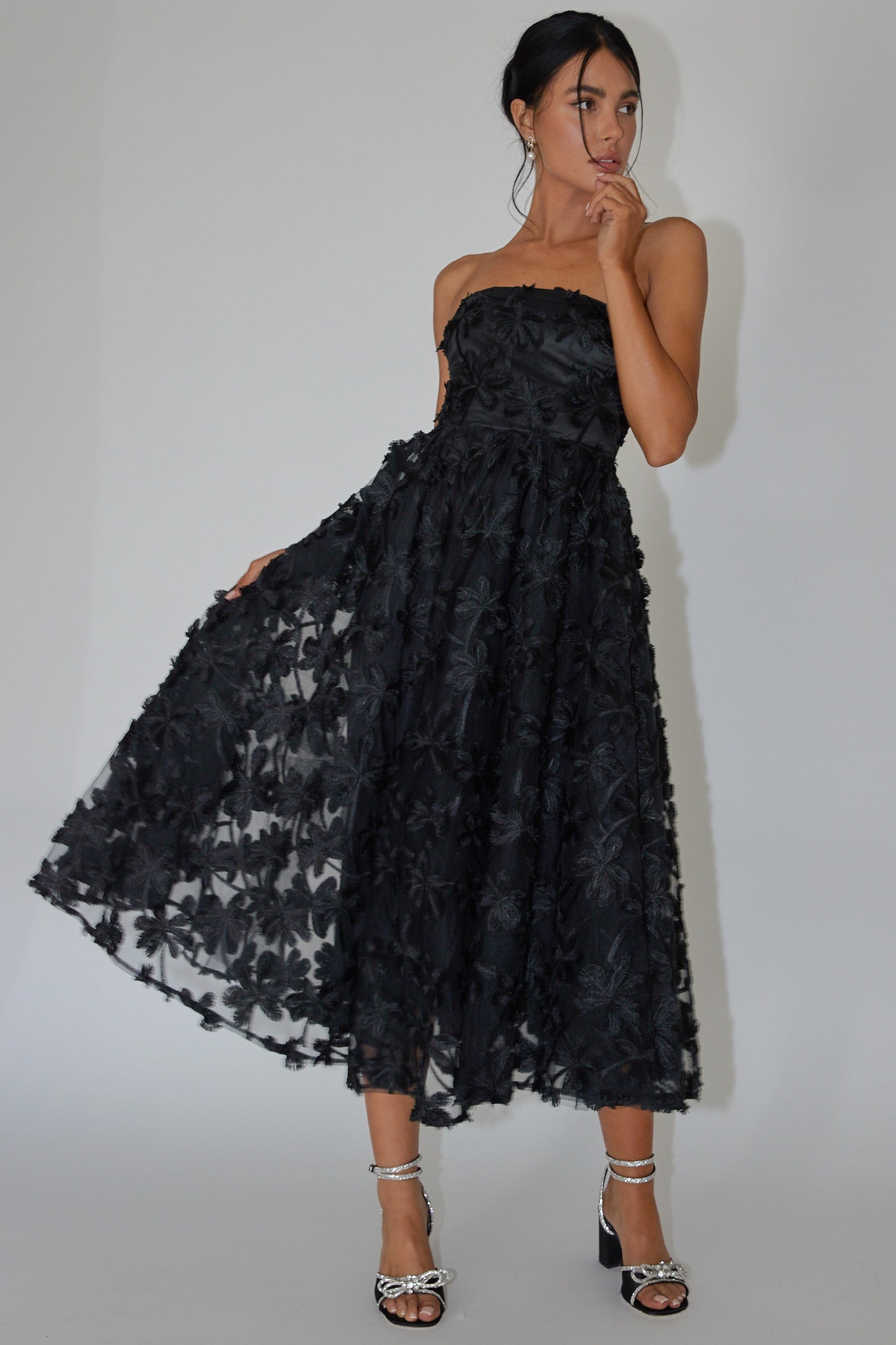 Dori Floral Embellished Midi Dress Black by Selfie Leslie Australia