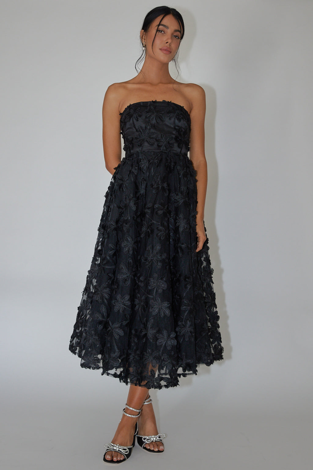 Dori Floral Embellished Midi Dress Black by Selfie Leslie Australia