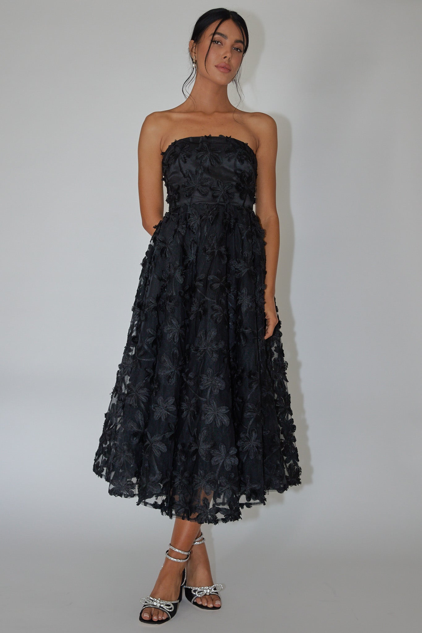 Dori Floral Embellished Midi Dress Black by Selfie Leslie Australia