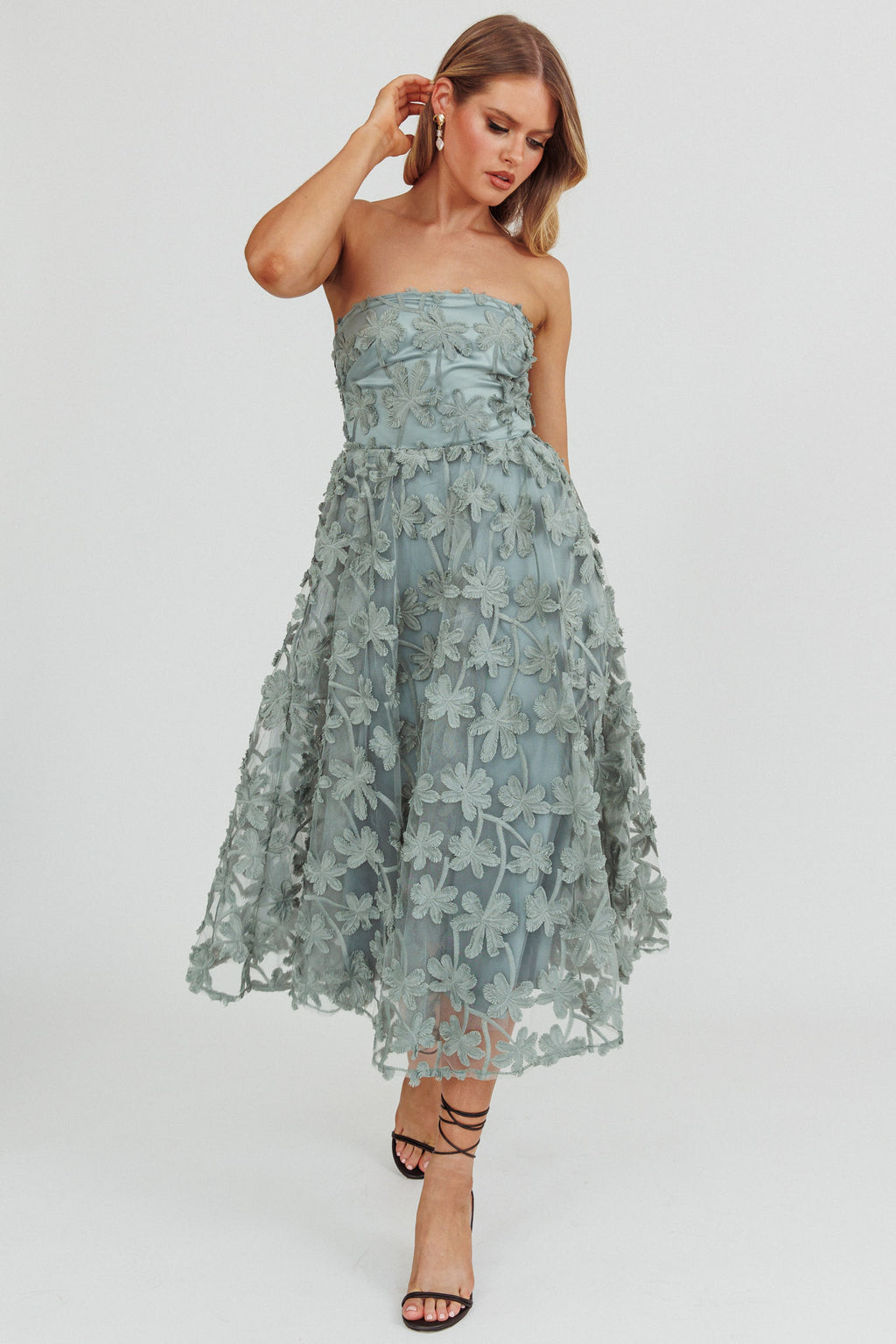 Dori Floral Embellished Midi Dress Sage by Selfie Leslie Australia