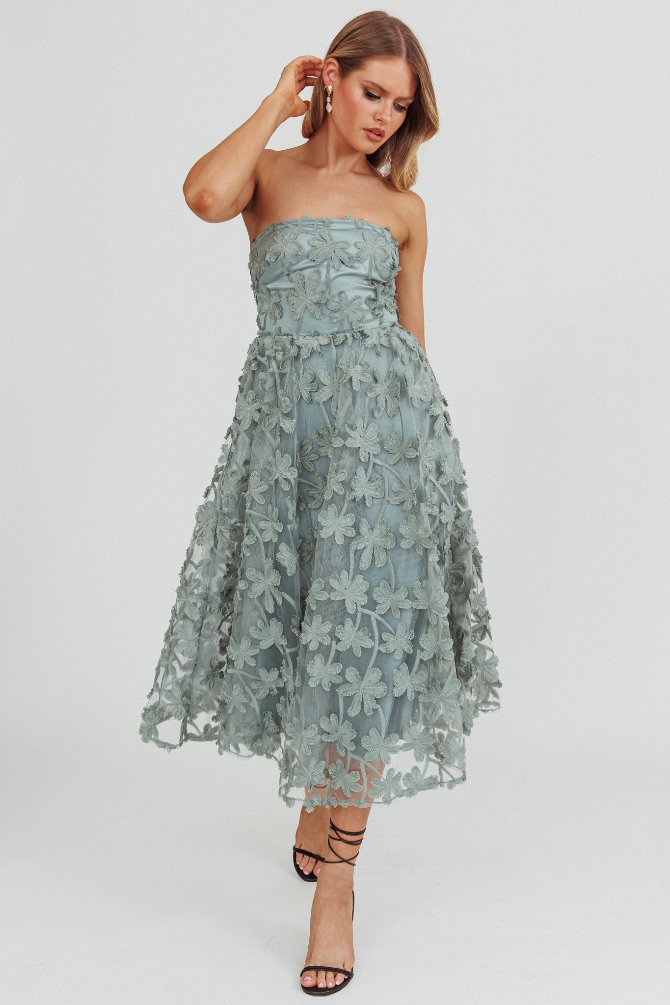 Dori Floral Embellished Midi Dress Sage by Selfie Leslie Australia