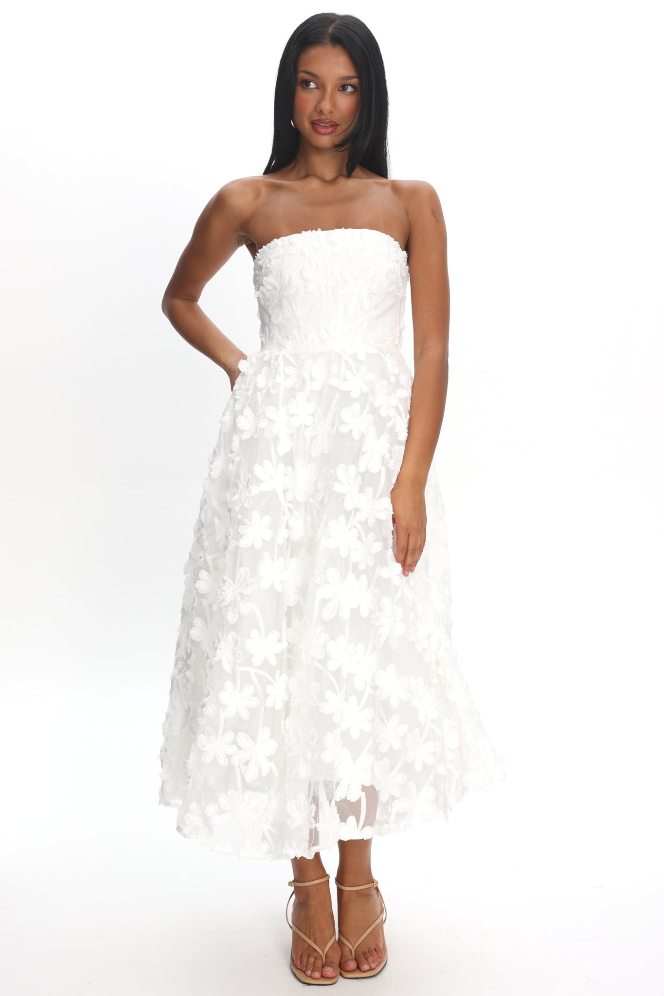Dori Floral Embellished Midi Dress White by Selfie Leslie Australia