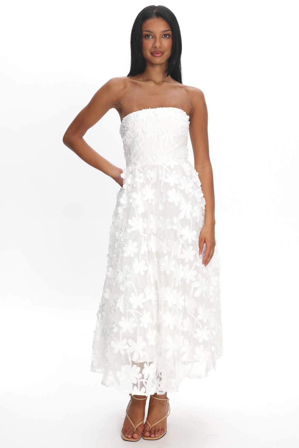 Dori Floral Embellished Midi Dress White by Selfie Leslie Australia
