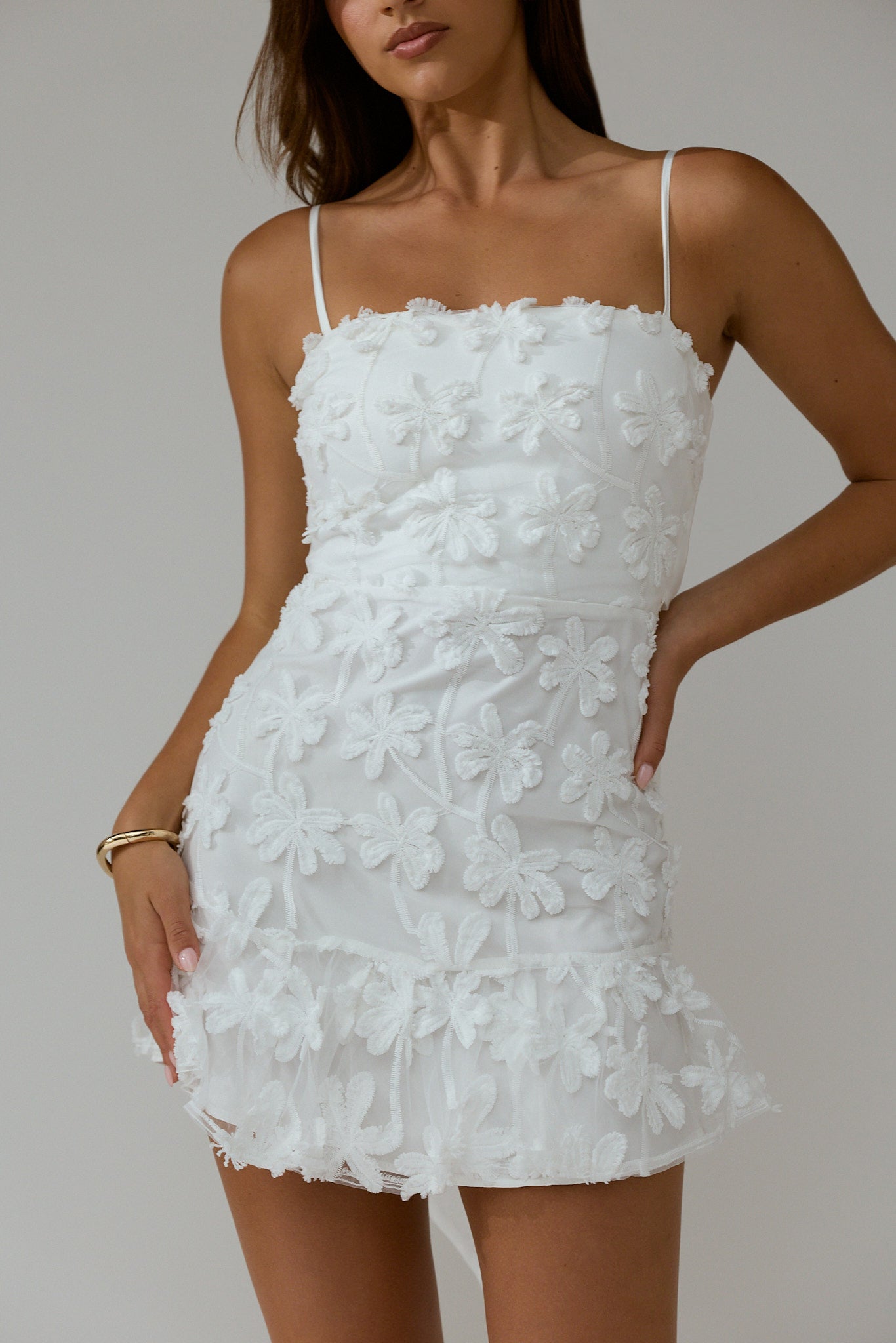 Dori Embellished Mini Dress Palm Tree White by Selfie Leslie Australia