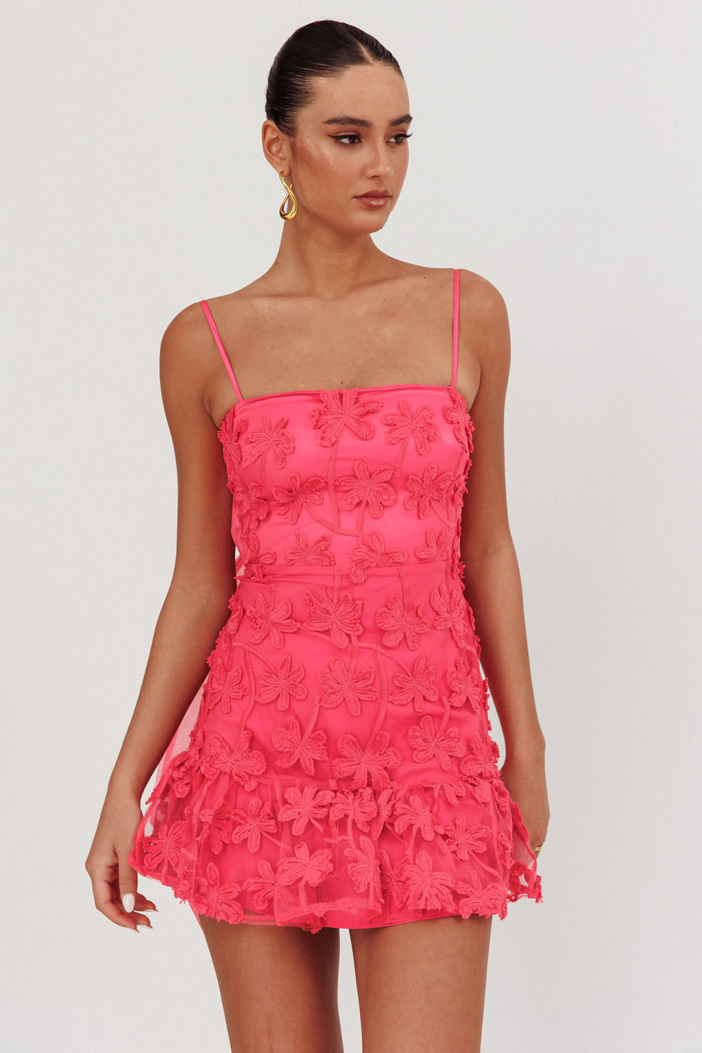 Dori Embellished Mini Dress Palm Tree Pink by Selfie Leslie Australia