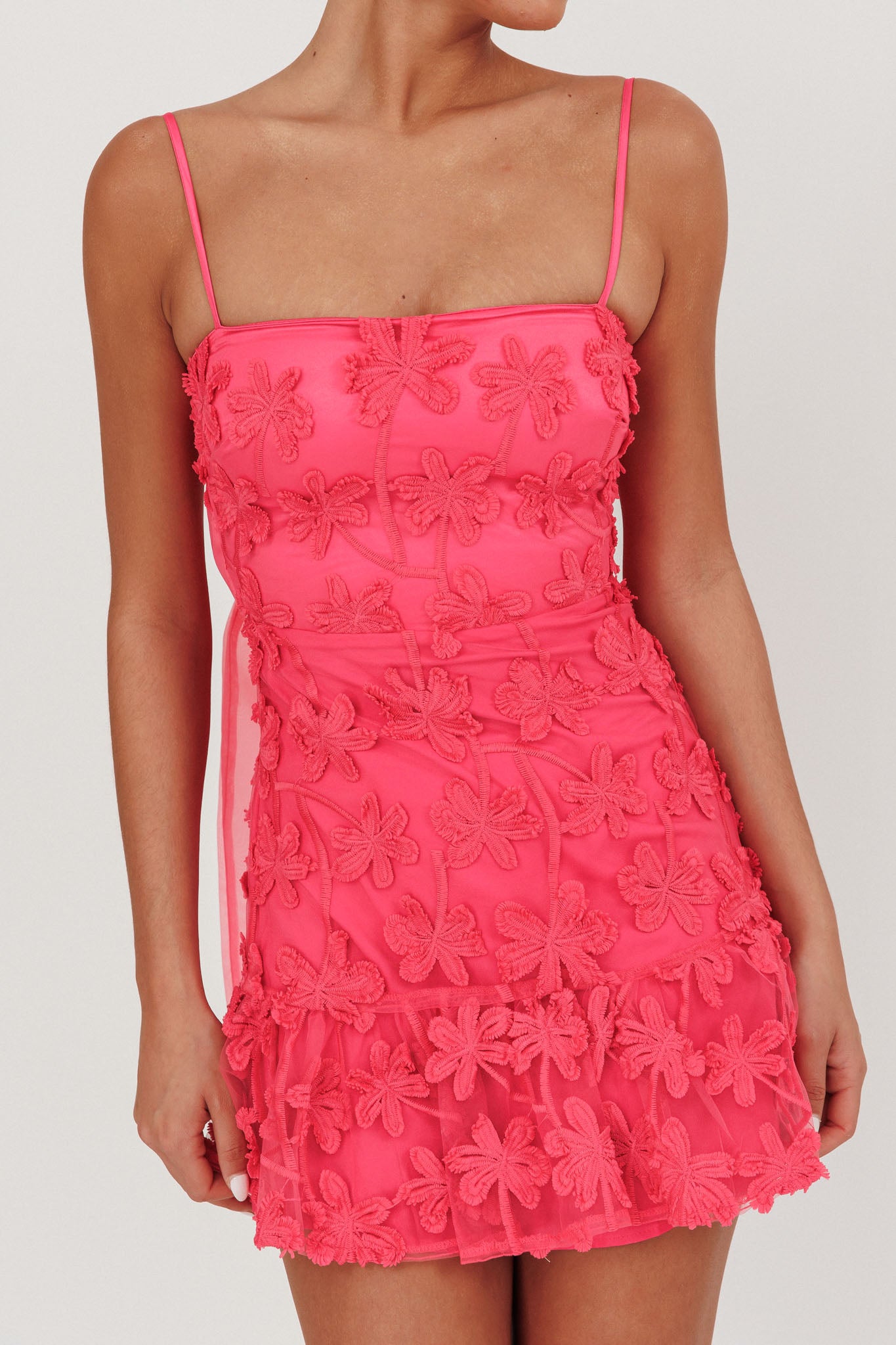 Dori Embellished Mini Dress Palm Tree Pink by Selfie Leslie Australia