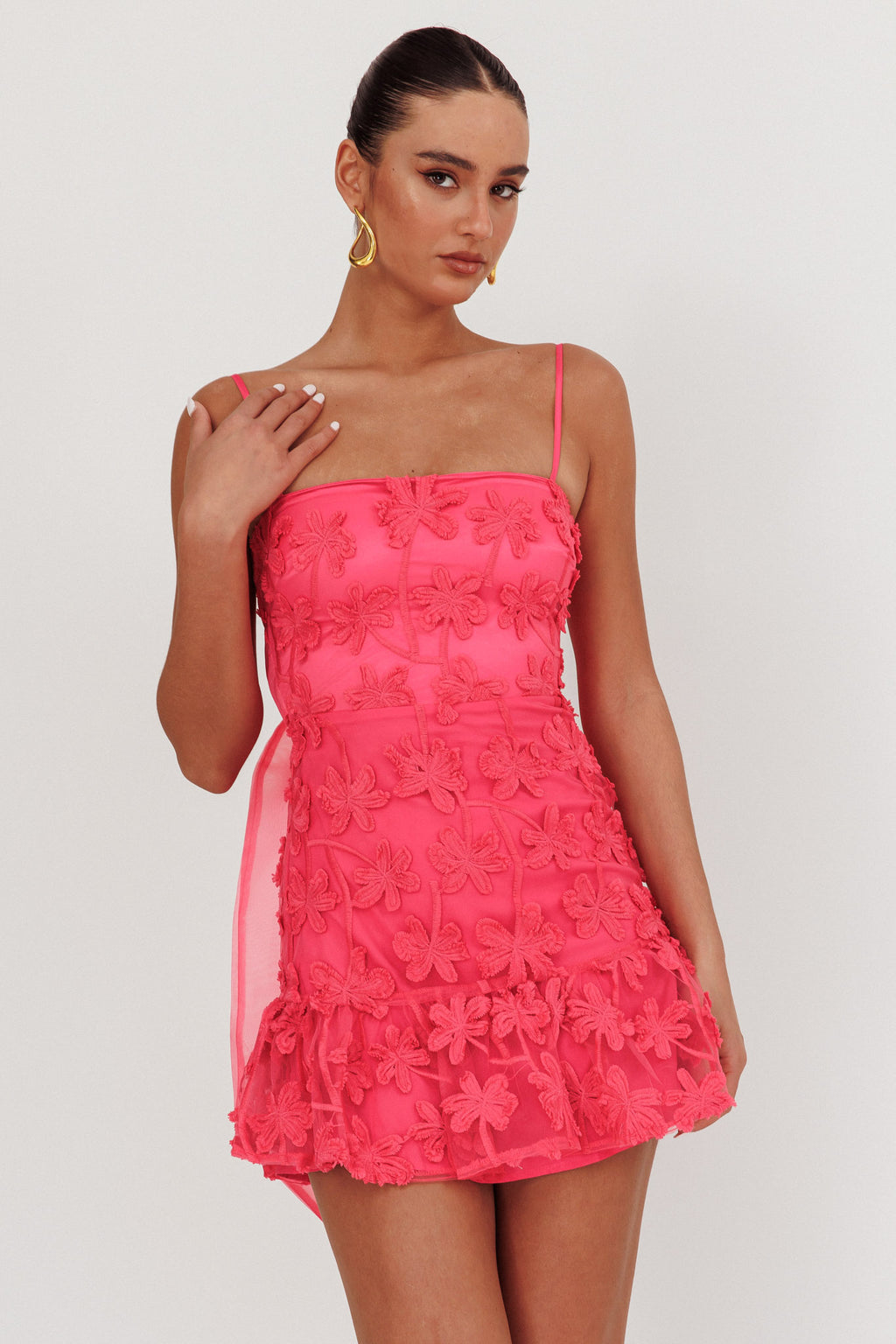 Dori Embellished Mini Dress Palm Tree Pink by Selfie Leslie Australia