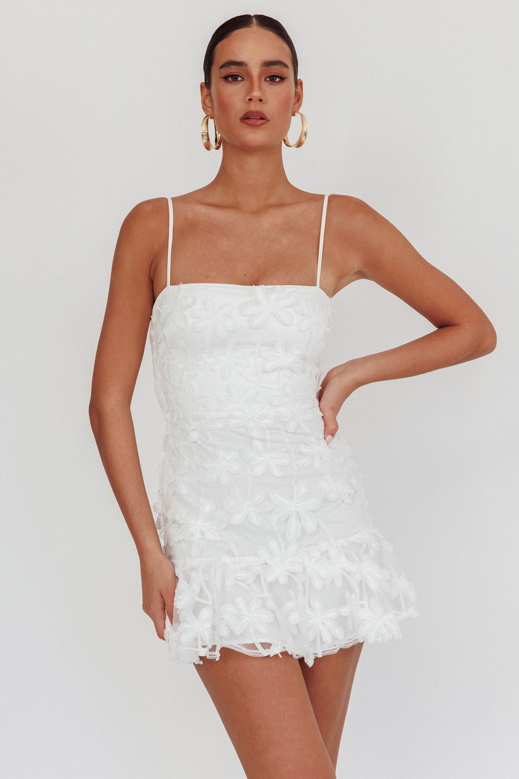 Dori Embellished Mini Dress Palm Tree White by Selfie Leslie Australia