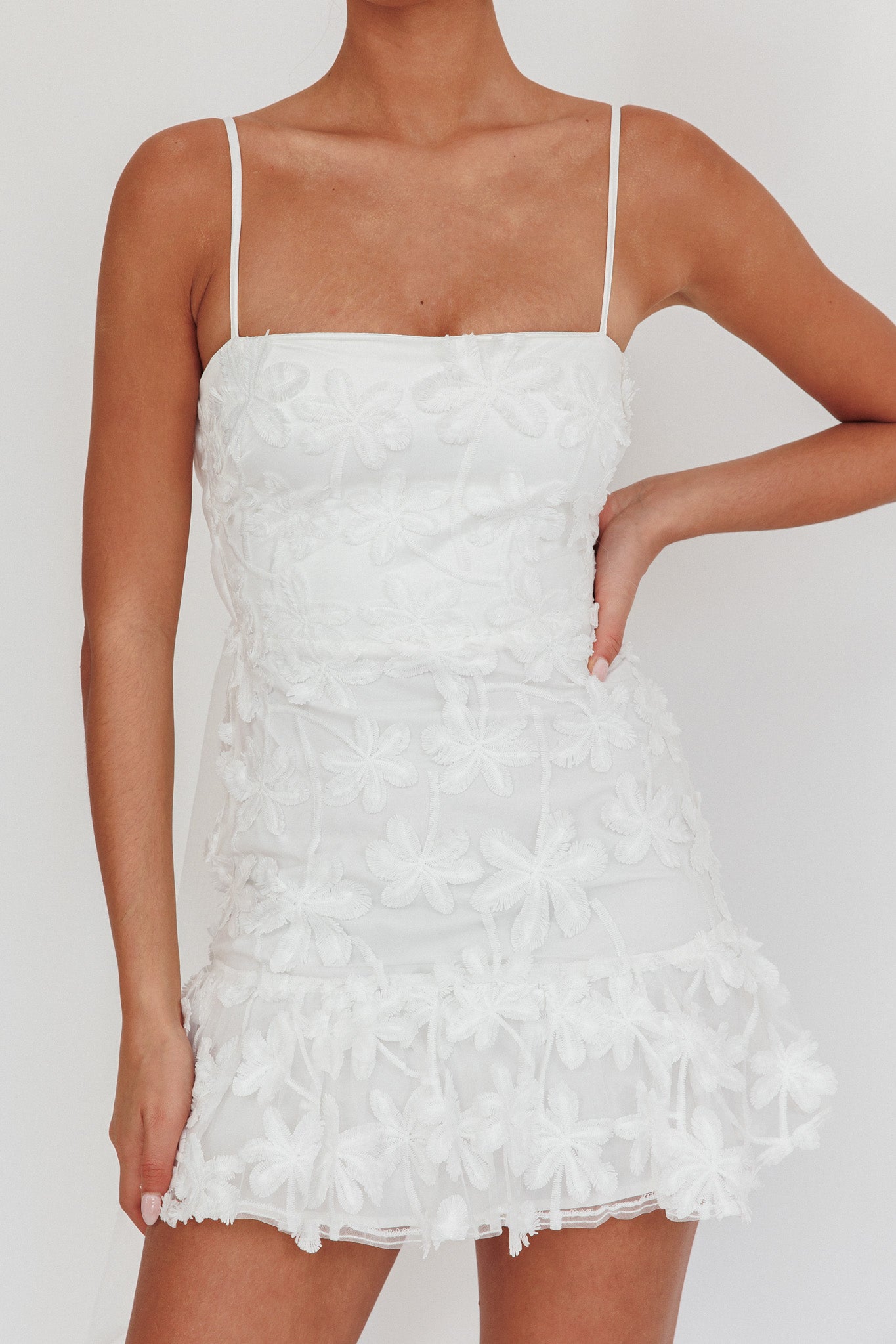 Dori Embellished Mini Dress Palm Tree White by Selfie Leslie Australia