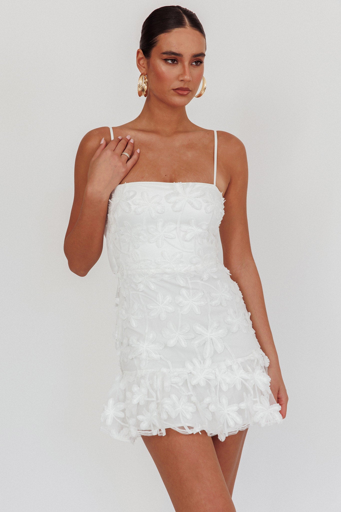 Dori Embellished Mini Dress Palm Tree White by Selfie Leslie Australia