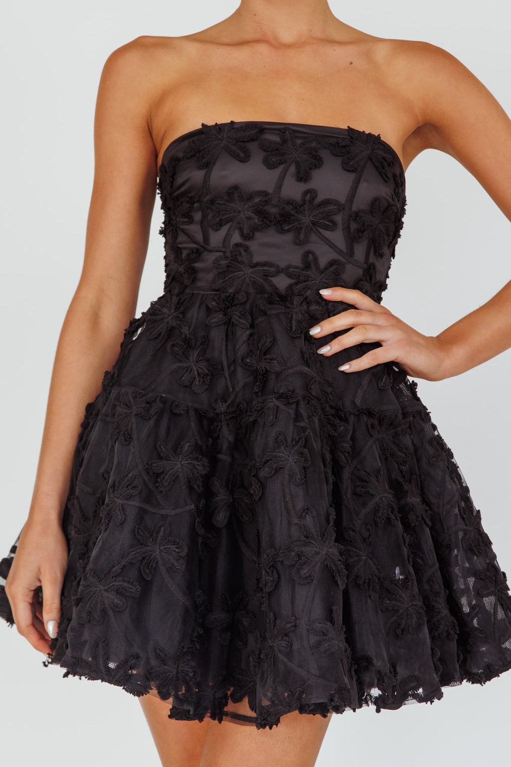Dori Floral Embellished Mini Dress Black by Selfie Leslie Australia