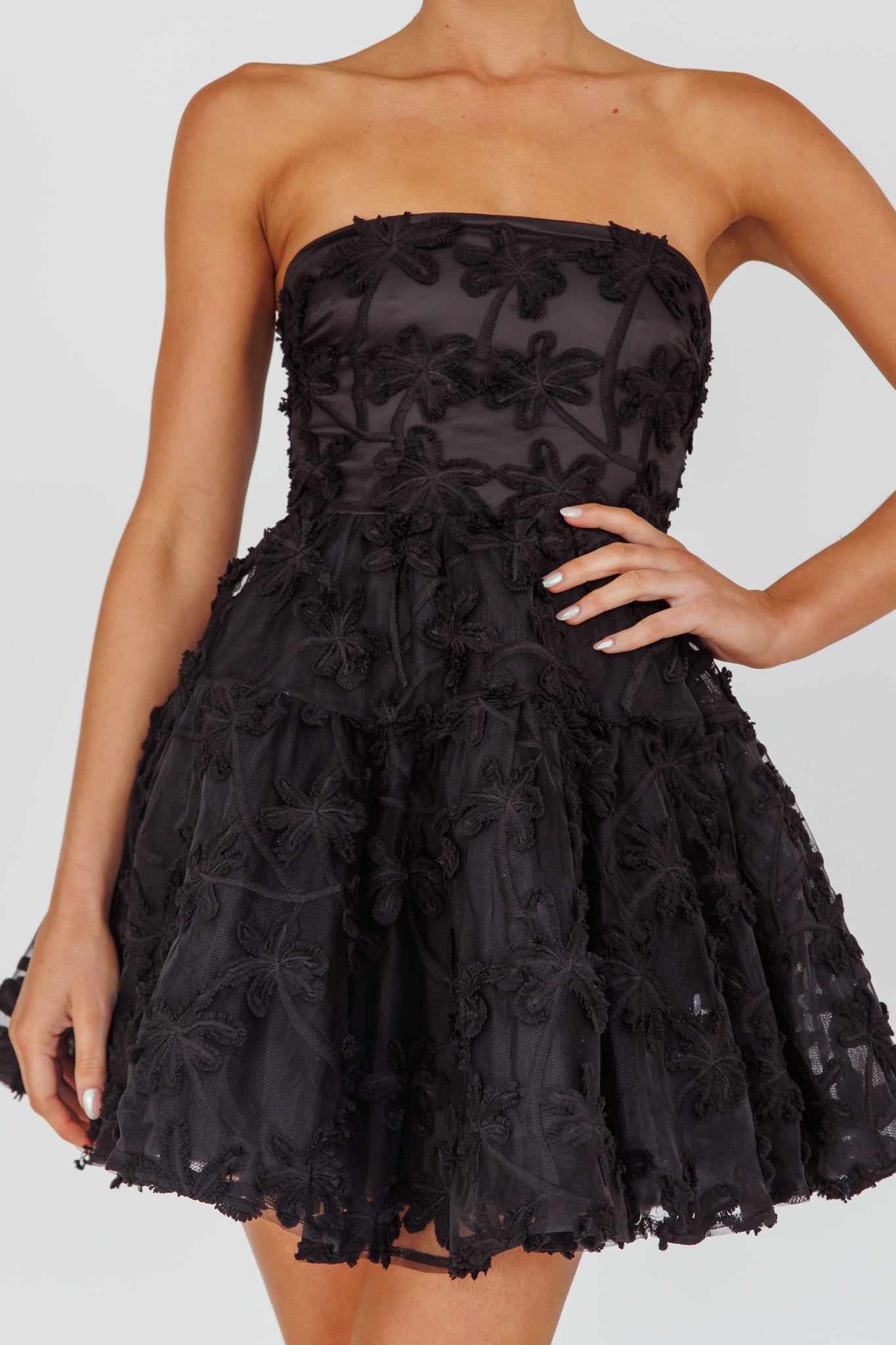 Dori Floral Embellished Mini Dress Black by Selfie Leslie Australia