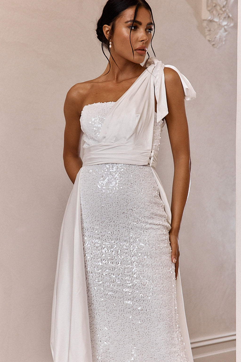 Francene Two Piece Sequin Maxi Dress White by Selfie Leslie Australia