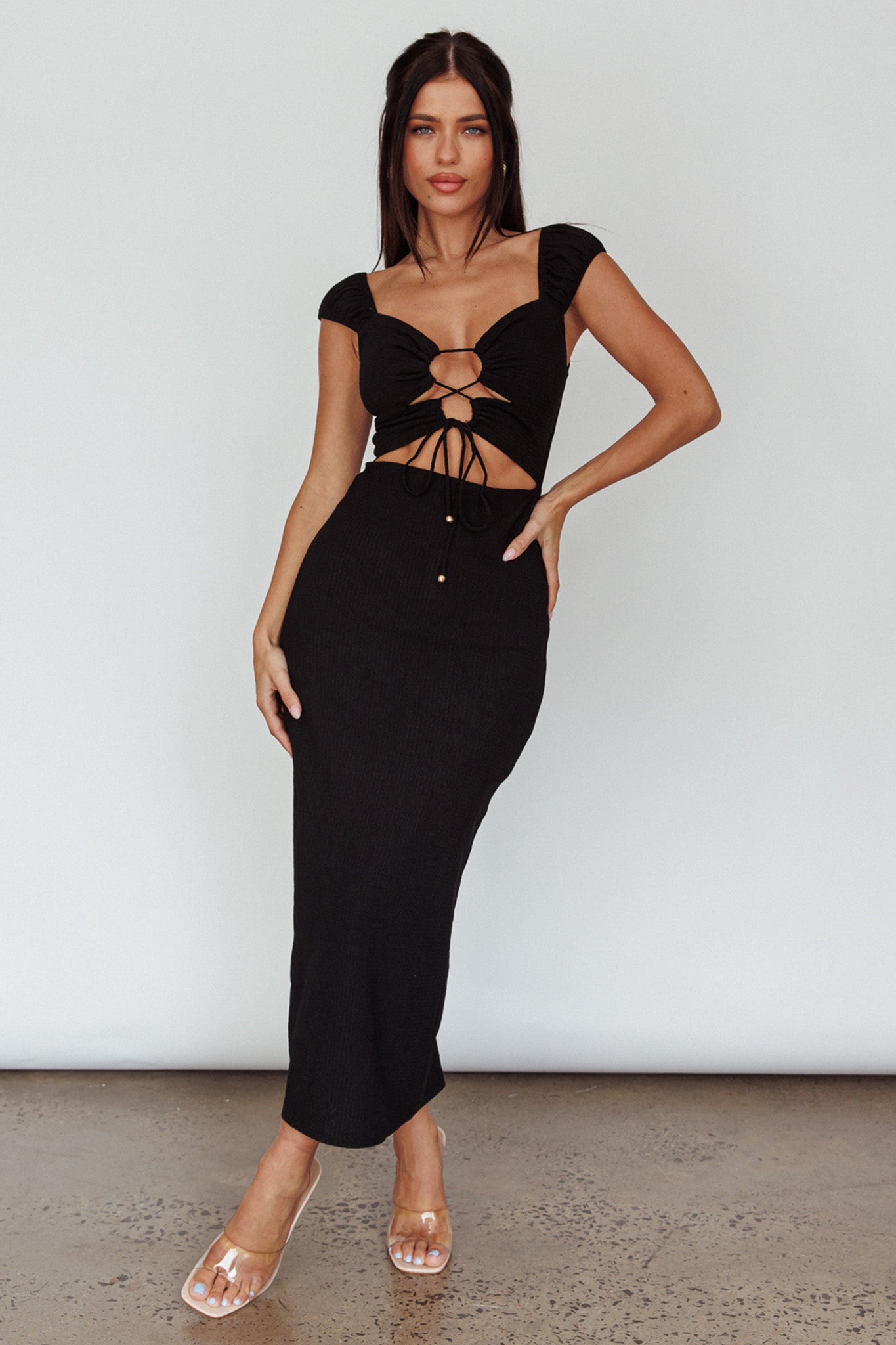 Iconic Cut-Out Bodice Midi Dress Black by Selfie Leslie Australia