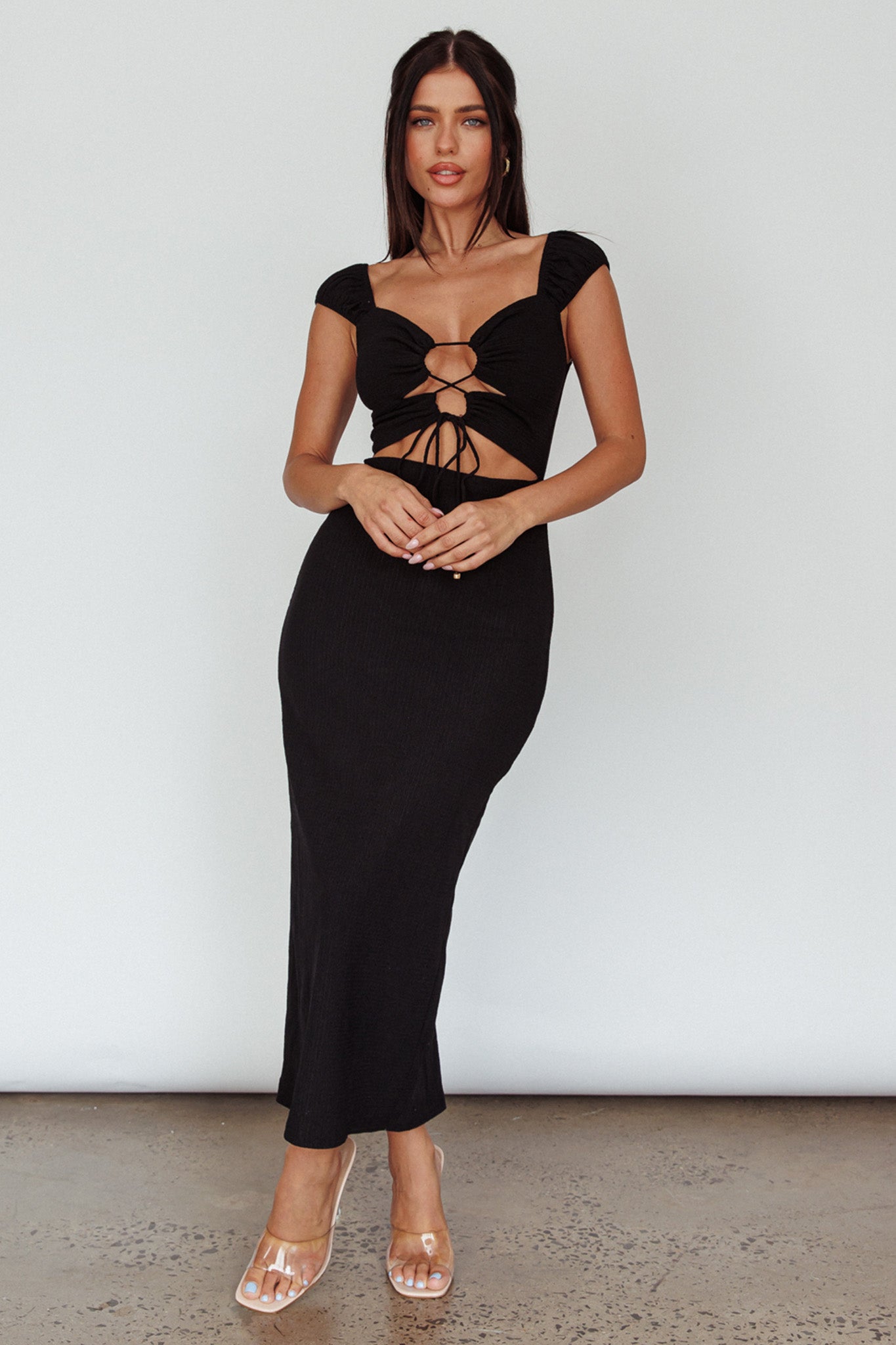 Iconic Cut-Out Bodice Midi Dress Black by Selfie Leslie Australia