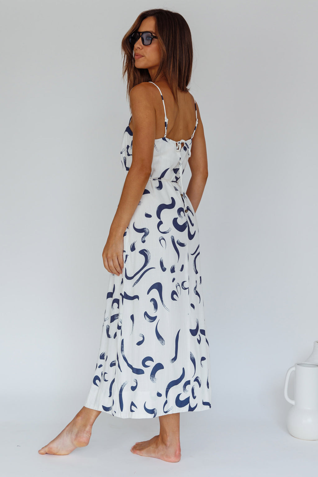 Rossy Waist Tie Midi Dress Printed Navy by Selfie Leslie Australia