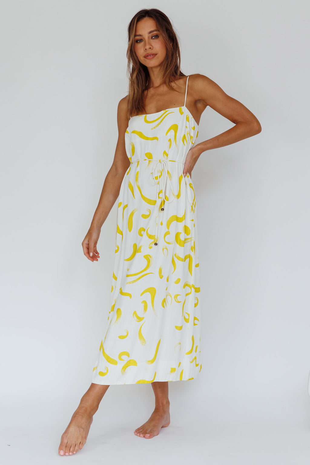 Rossy Waist Tie Midi Dress Printed Yellow by Selfie Leslie Australia