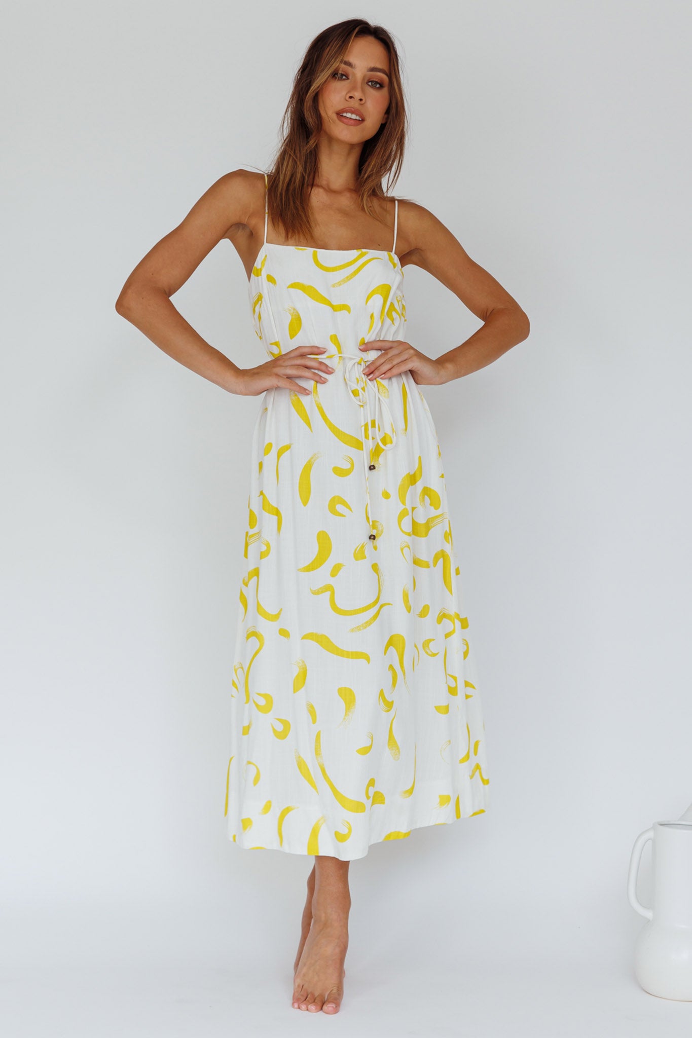 Rossy Waist Tie Midi Dress Printed Yellow by Selfie Leslie Australia