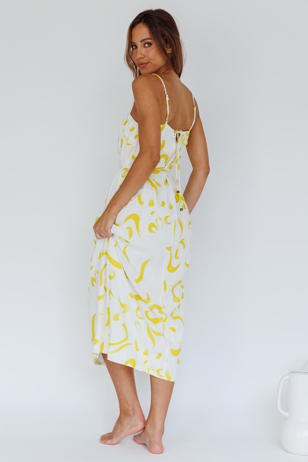 Rossy Waist Tie Midi Dress Printed Yellow by Selfie Leslie Australia