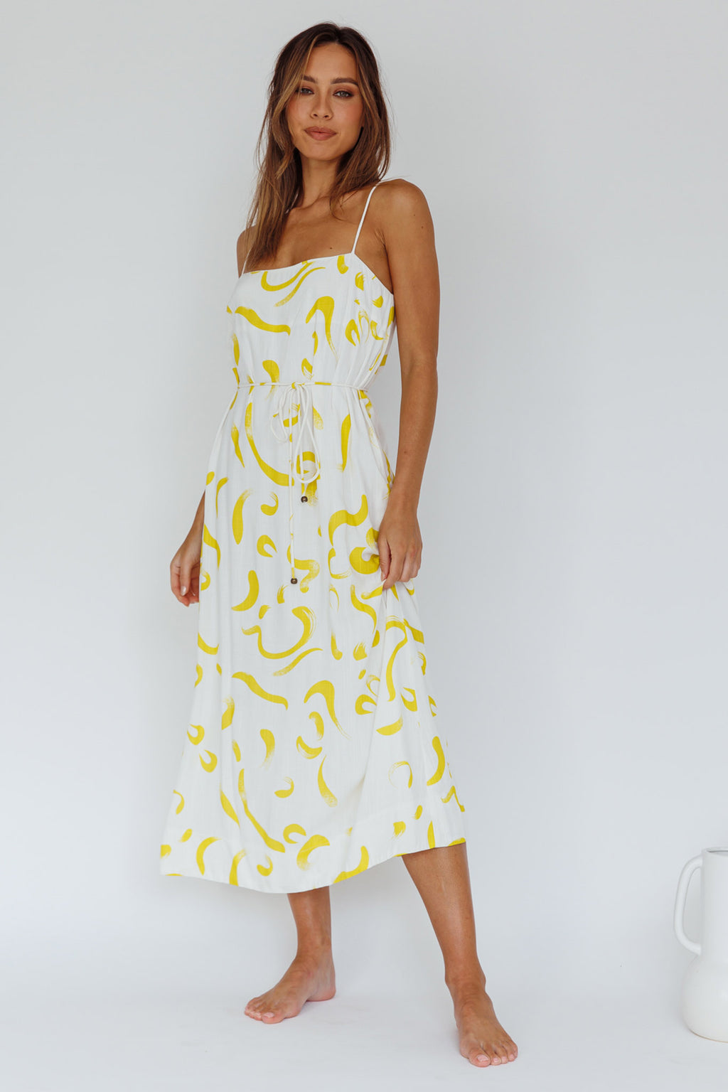 Rossy Waist Tie Midi Dress Printed Yellow by Selfie Leslie Australia