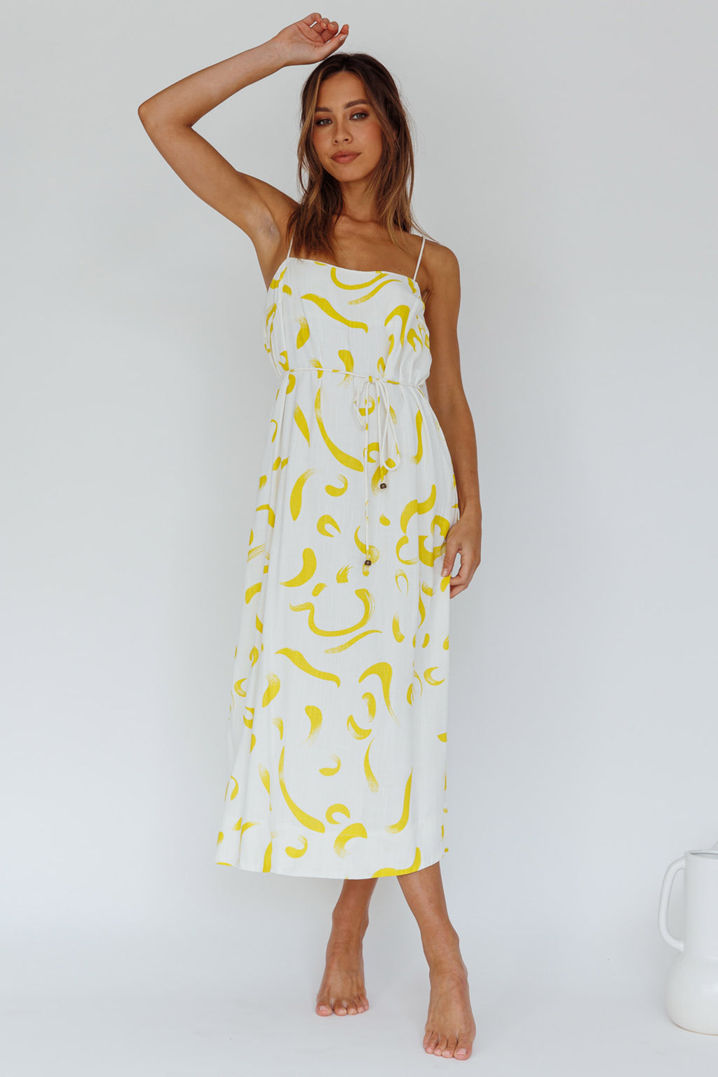 Rossy Waist Tie Midi Dress Printed Yellow by Selfie Leslie Australia