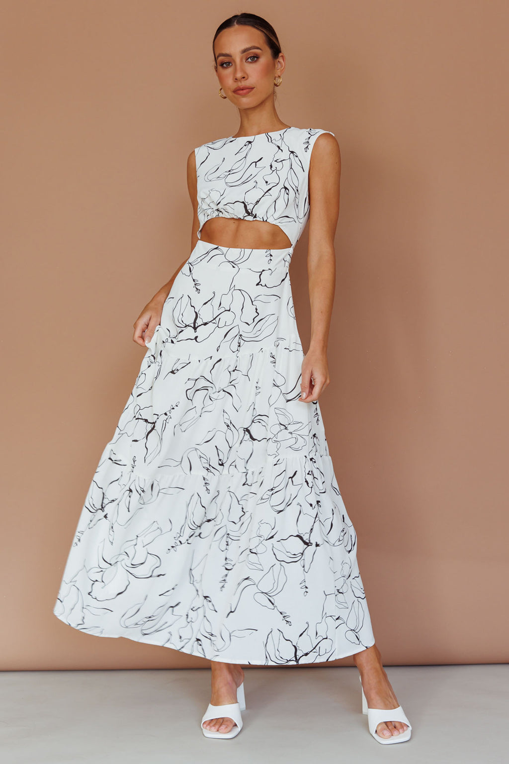 Shaniqua Cut-Out Sleeveless Midi Dress Print White by Selfie Leslie Australia