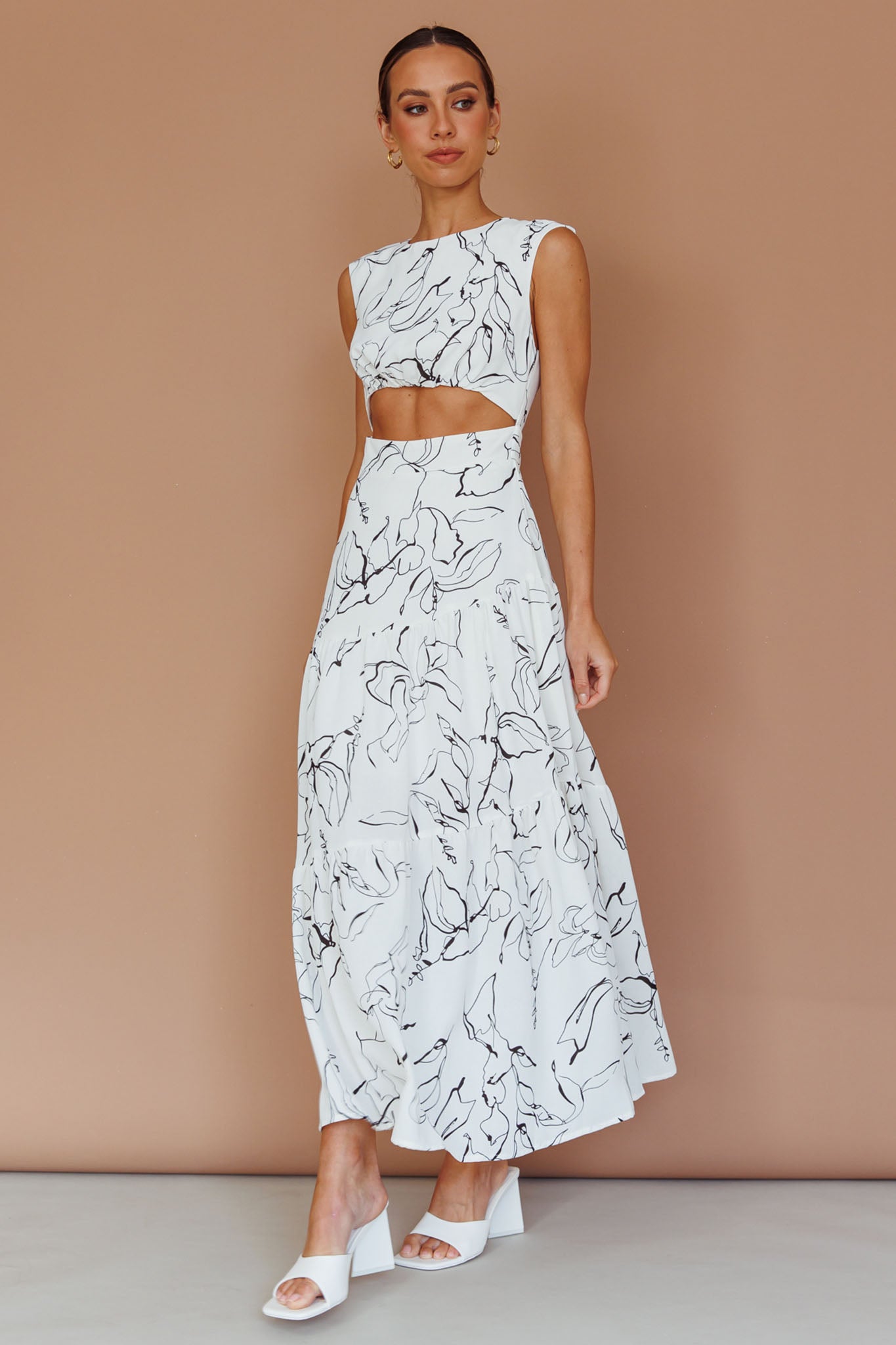 Shaniqua Cut-Out Sleeveless Midi Dress Print White by Selfie Leslie Australia