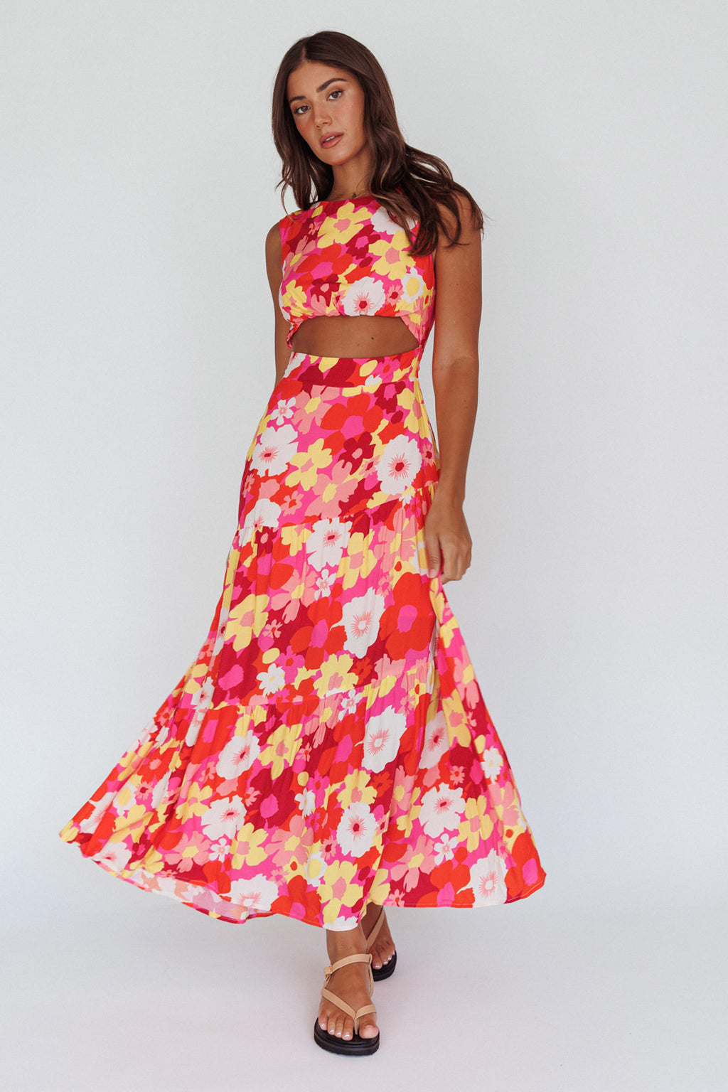 Shaniqua Cut-Out Sleeveless Midi Dress Floral Pink by Selfie Leslie Australia