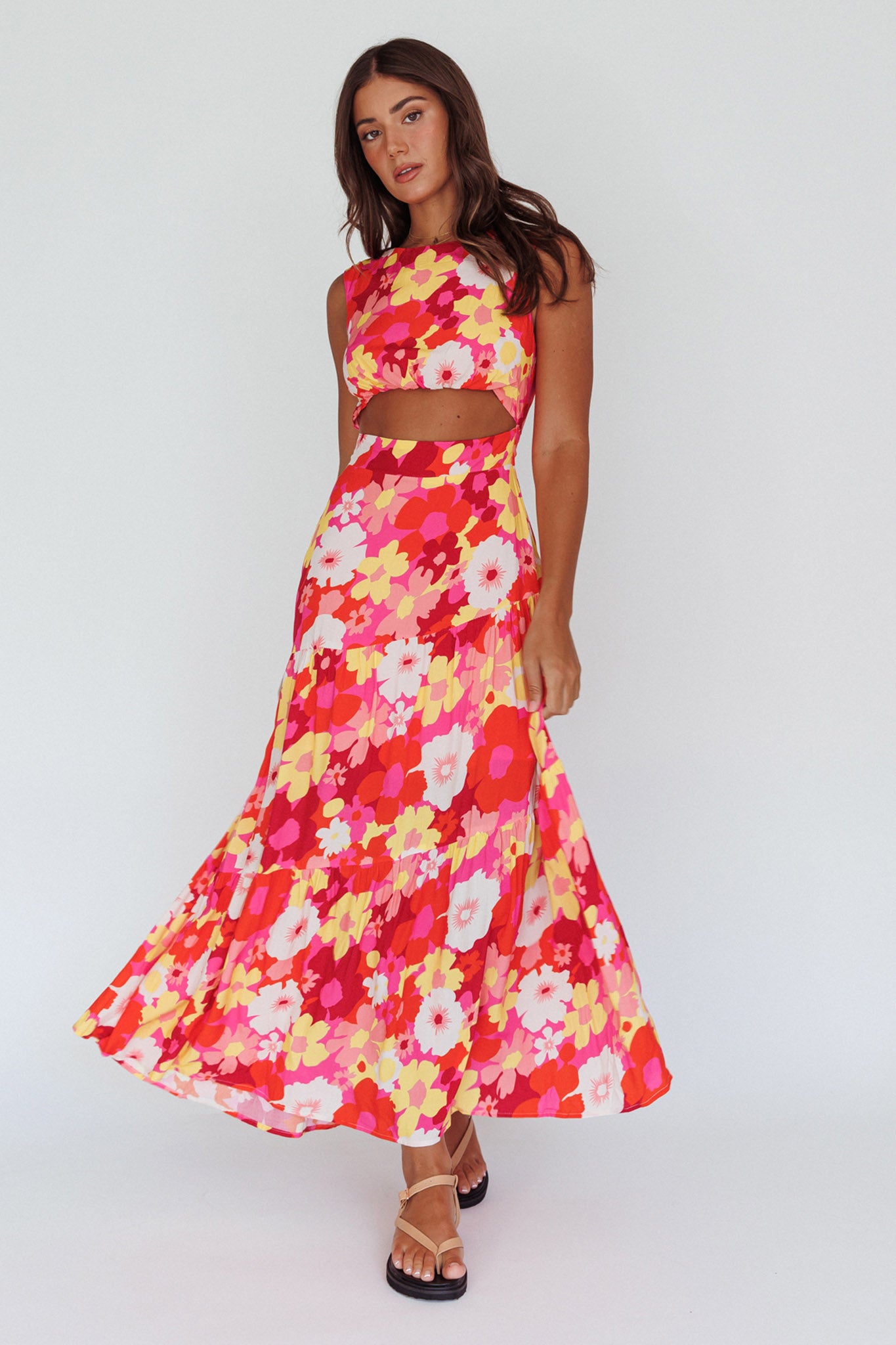 Shaniqua Cut-Out Sleeveless Midi Dress Floral Pink by Selfie Leslie Australia