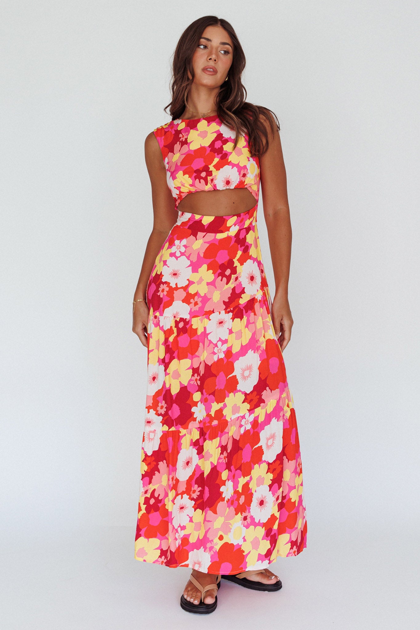 Shaniqua Cut-Out Sleeveless Midi Dress Floral Pink by Selfie Leslie Australia