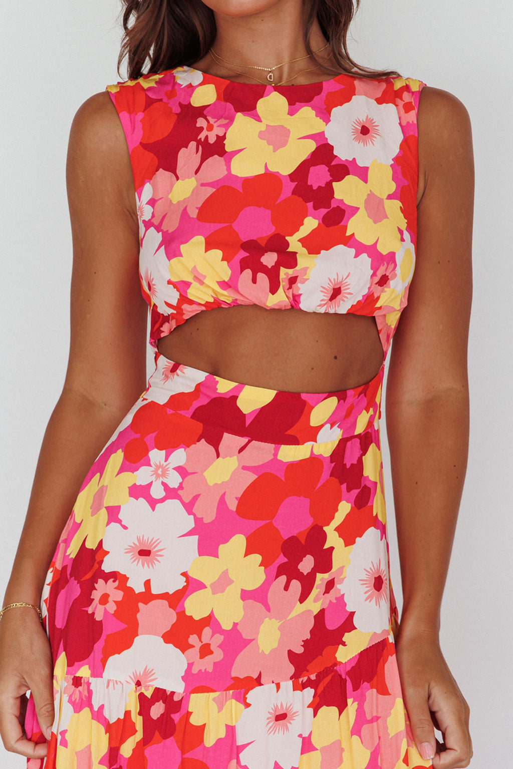 Shaniqua Cut-Out Sleeveless Midi Dress Floral Pink by Selfie Leslie Australia