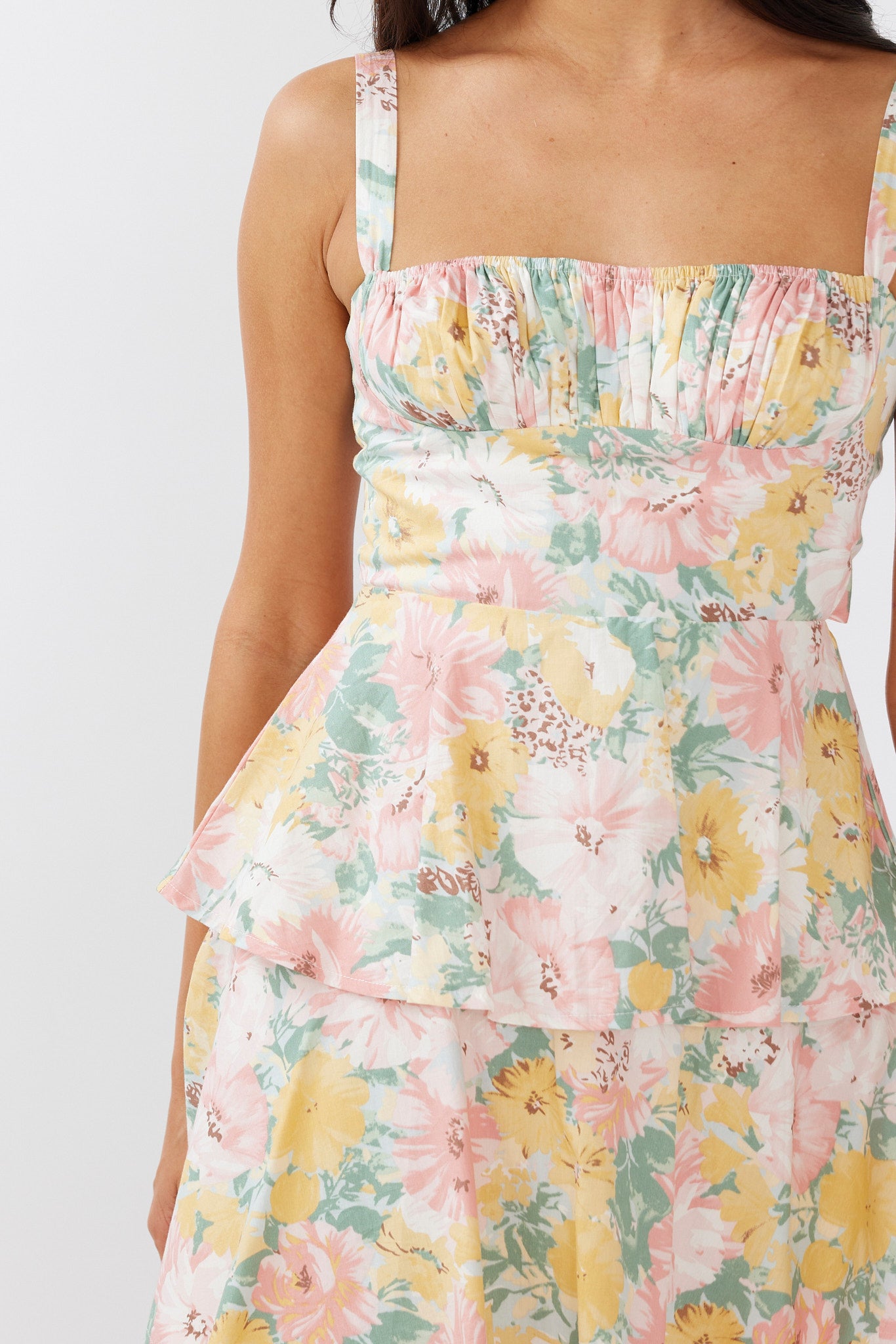 Provence Bloom Tiered Mini Dress Multi Blush by Selfie Leslie Australia