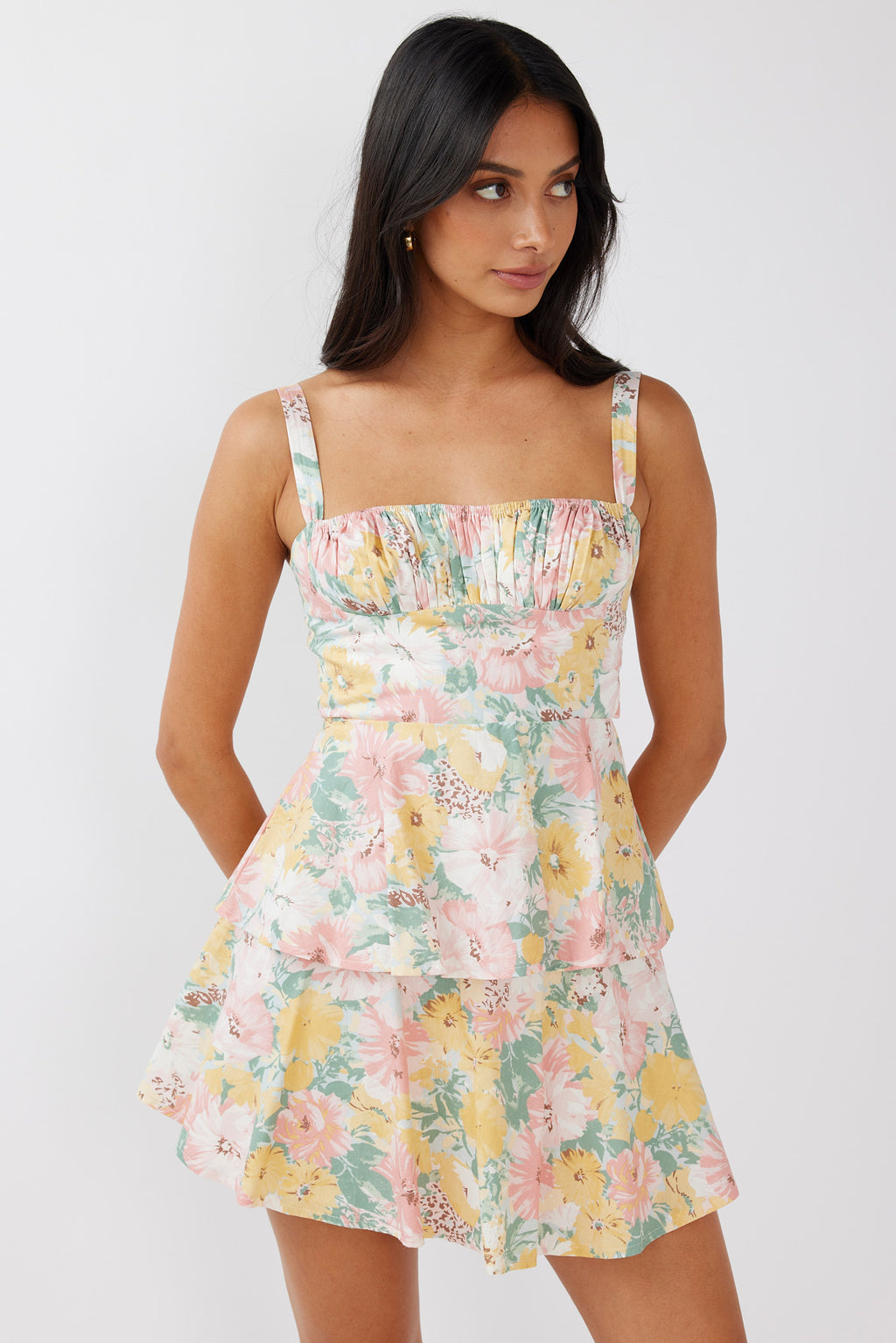 Provence Bloom Tiered Mini Dress Multi Blush by Selfie Leslie Australia