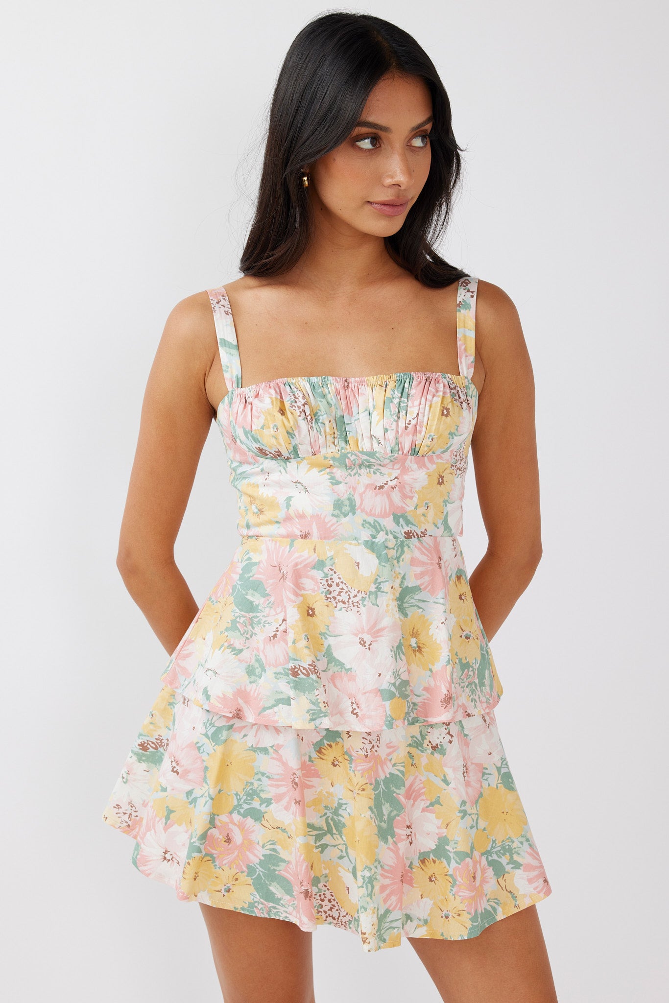 Provence Bloom Tiered Mini Dress Multi Blush by Selfie Leslie Australia