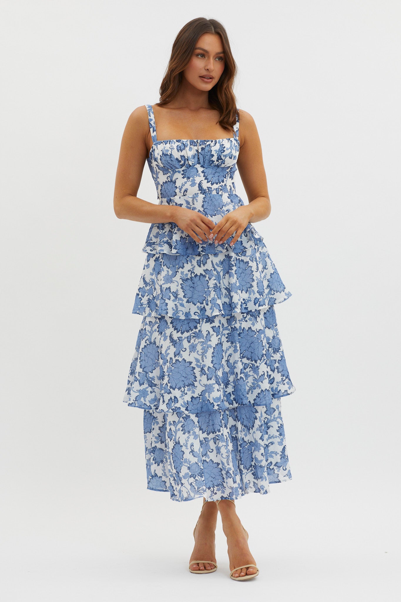 Provence Bloom Tiered Maxi Dress Floral Blue | Selfie Leslie Australia Provence Bloom Tiered Maxi Dress Floral Blue | Selfie Leslie Australia