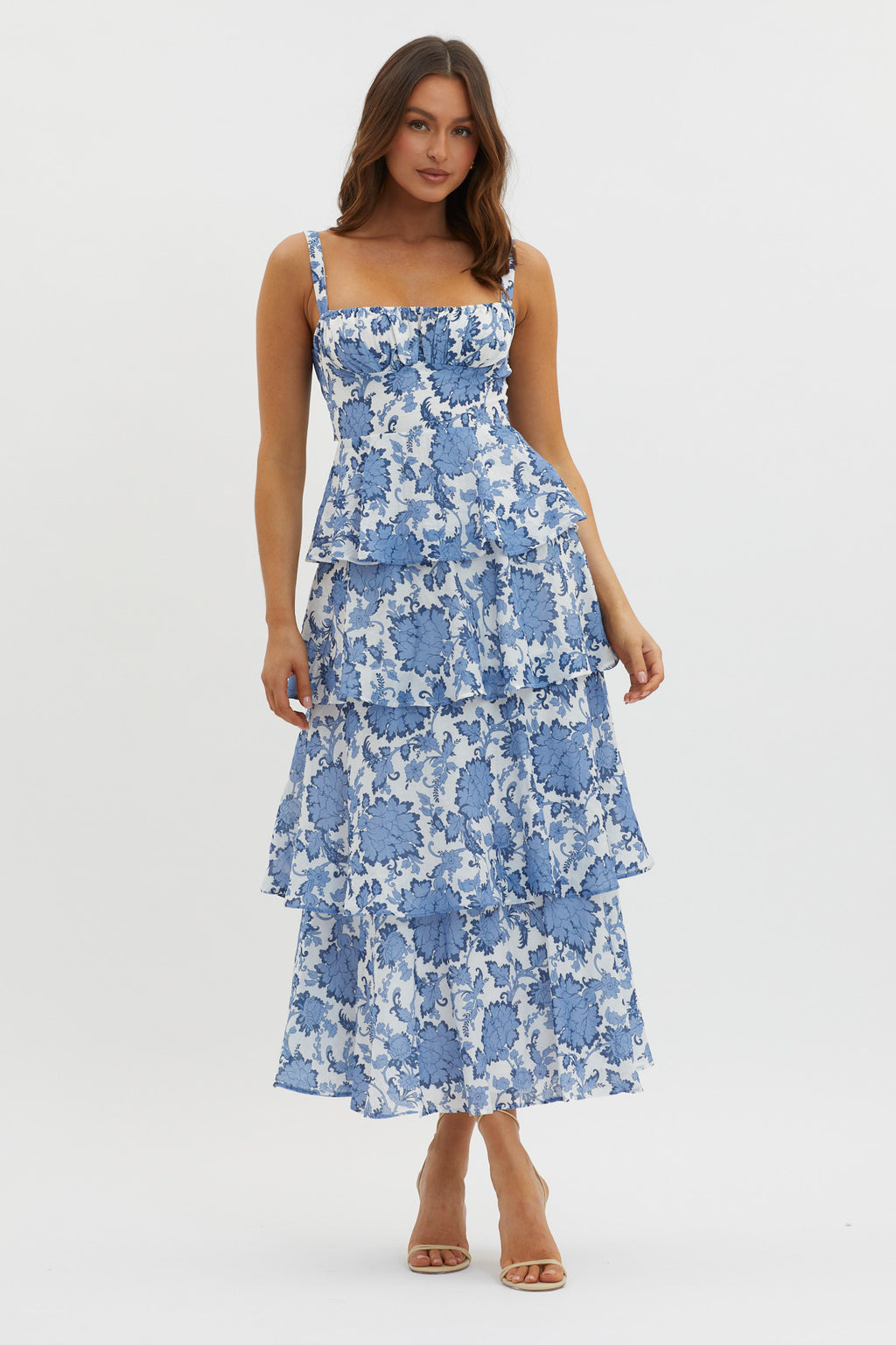 Provence Bloom Tiered Maxi Dress Floral Blue by Selfie Leslie Australia