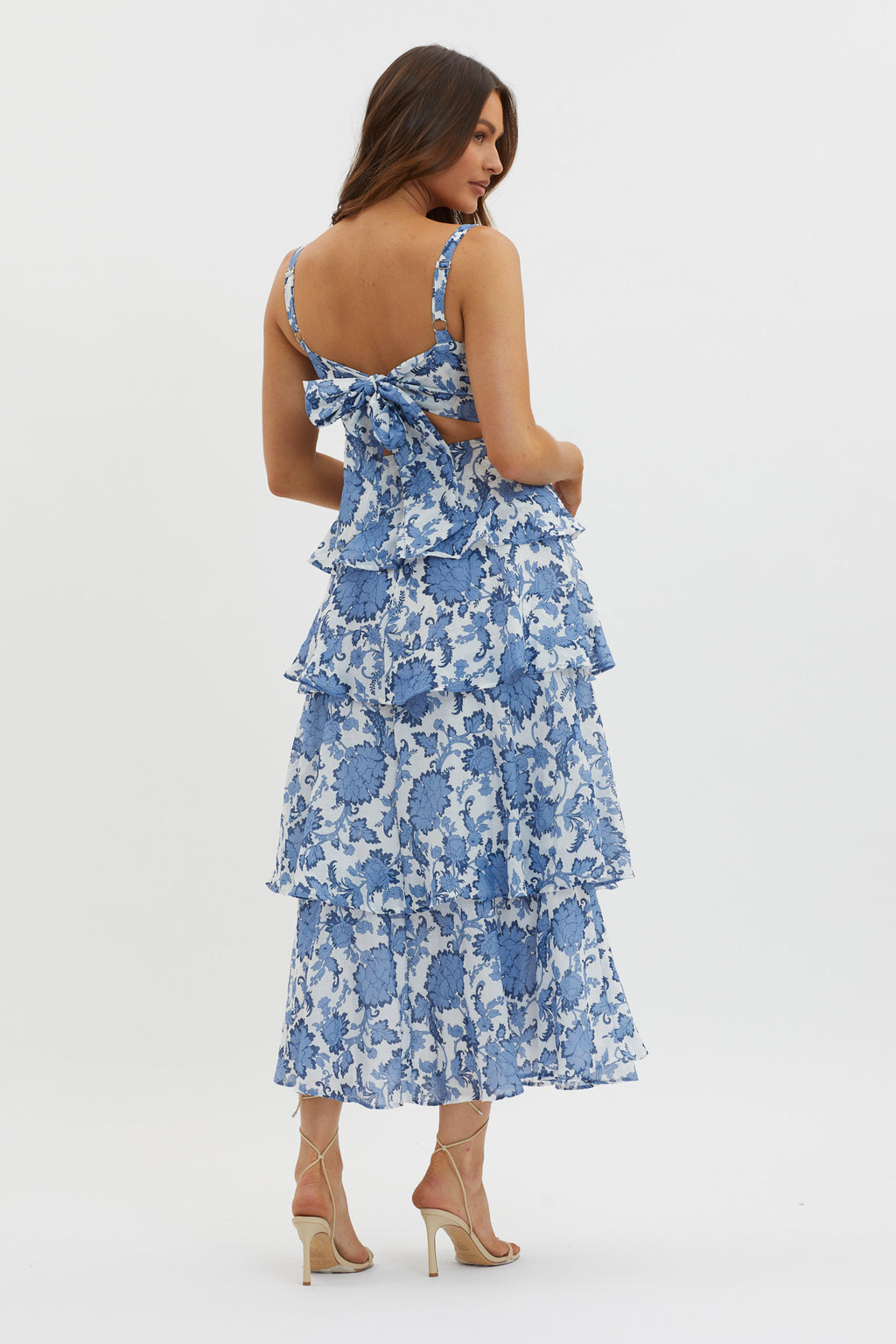 Provence Bloom Tiered Maxi Dress Floral Blue by Selfie Leslie Australia