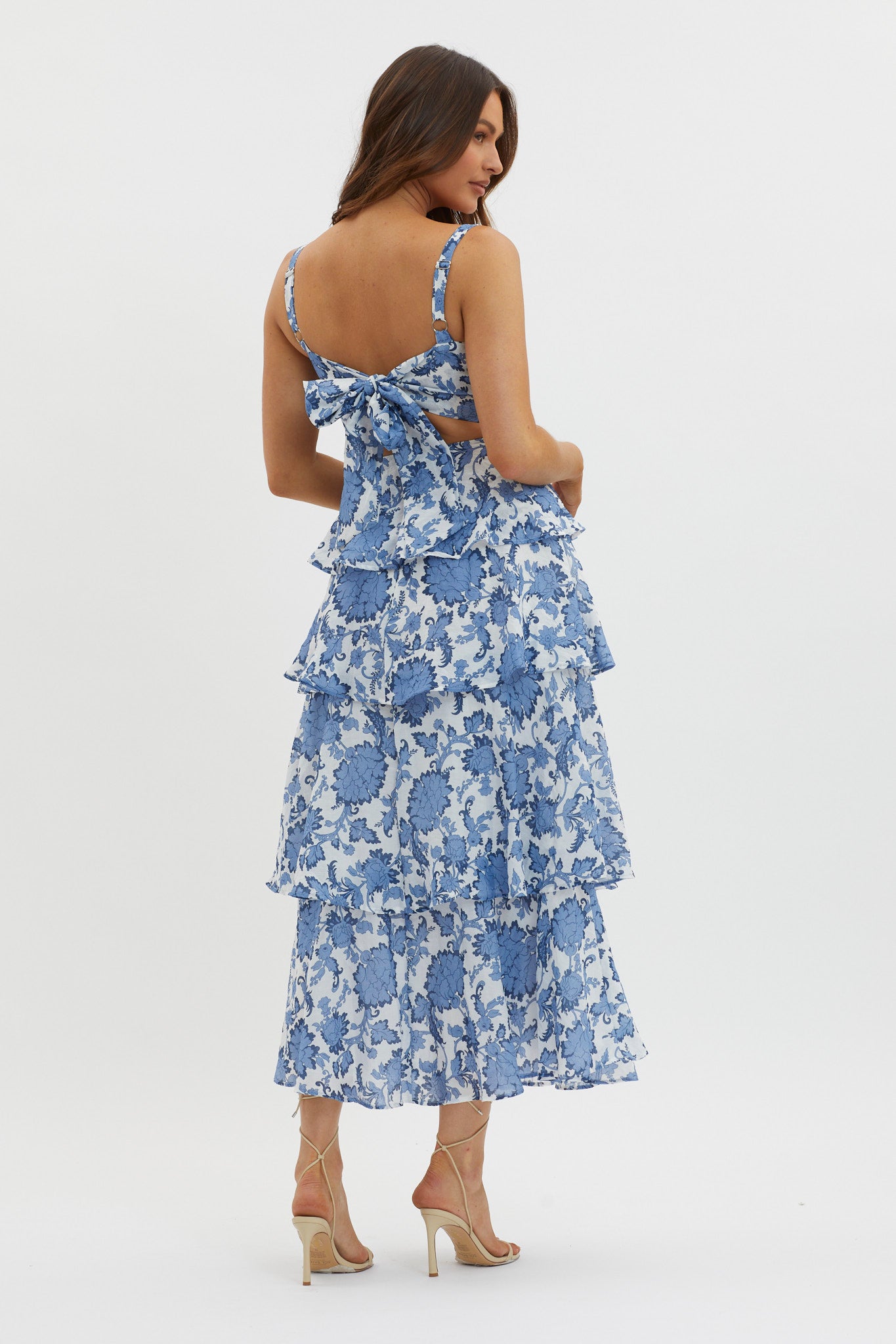 Provence Bloom Tiered Maxi Dress Floral Blue by Selfie Leslie Australia