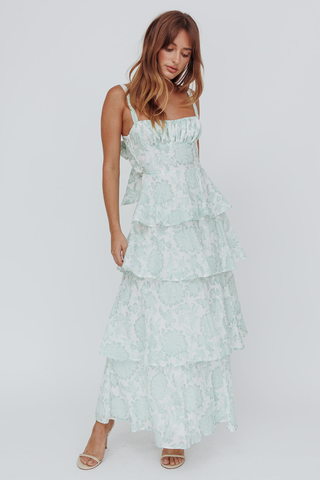 Provence Bloom Tiered Maxi Dress Floral Sage by Selfie Leslie Australia