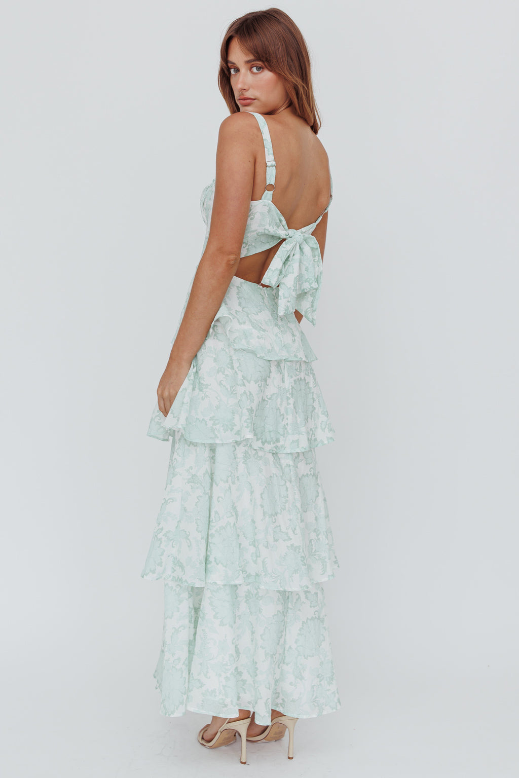 Provence Bloom Tiered Maxi Dress Floral Sage by Selfie Leslie Australia