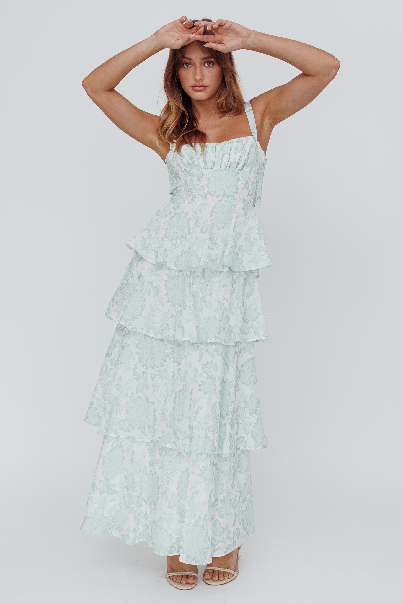 Provence Bloom Tiered Maxi Dress Floral Sage by Selfie Leslie Australia