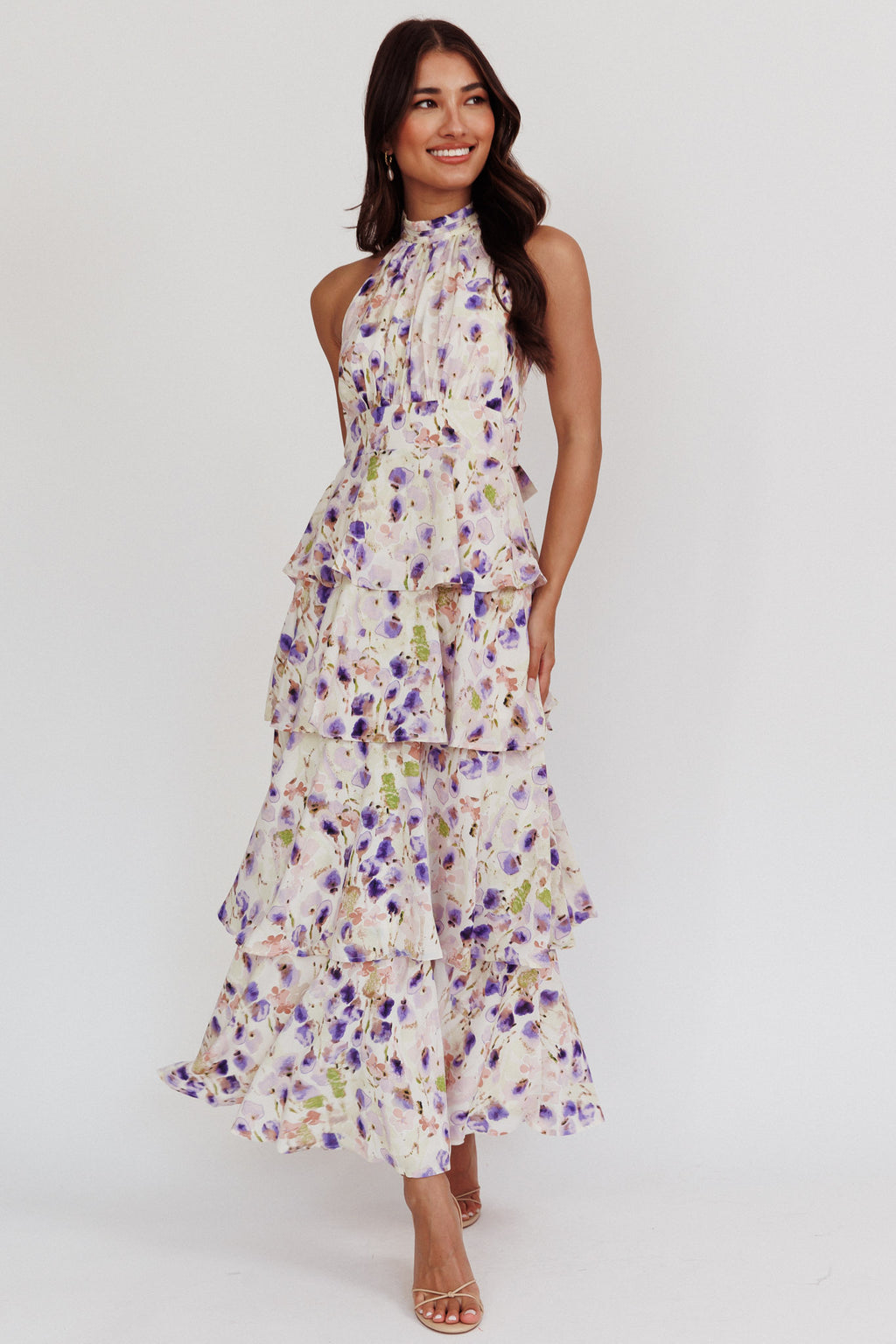 Provence Bloom Tiered Halterneck Dress Blue by Selfie Leslie Australia