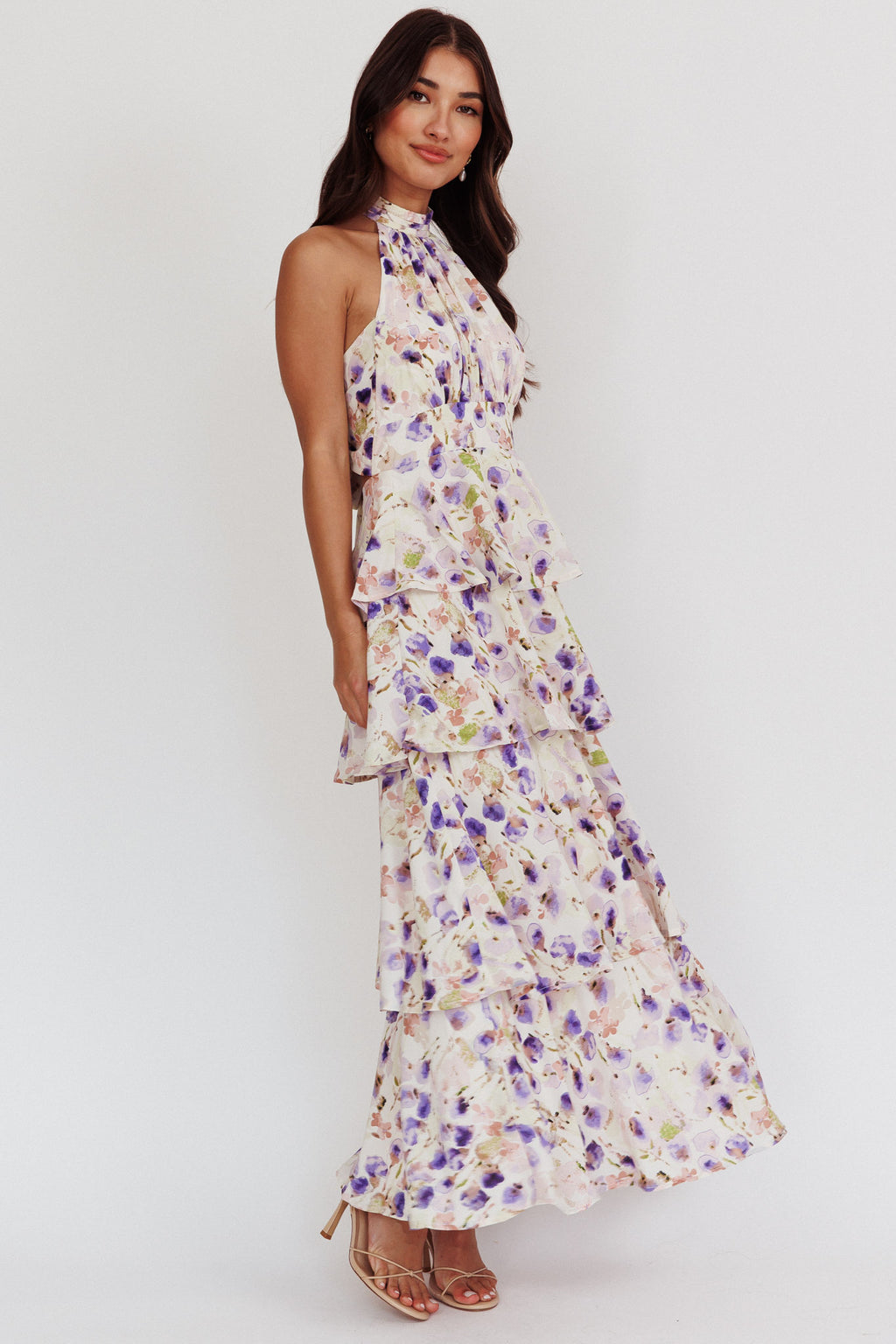 Provence Bloom Tiered Halterneck Dress Blue by Selfie Leslie Australia