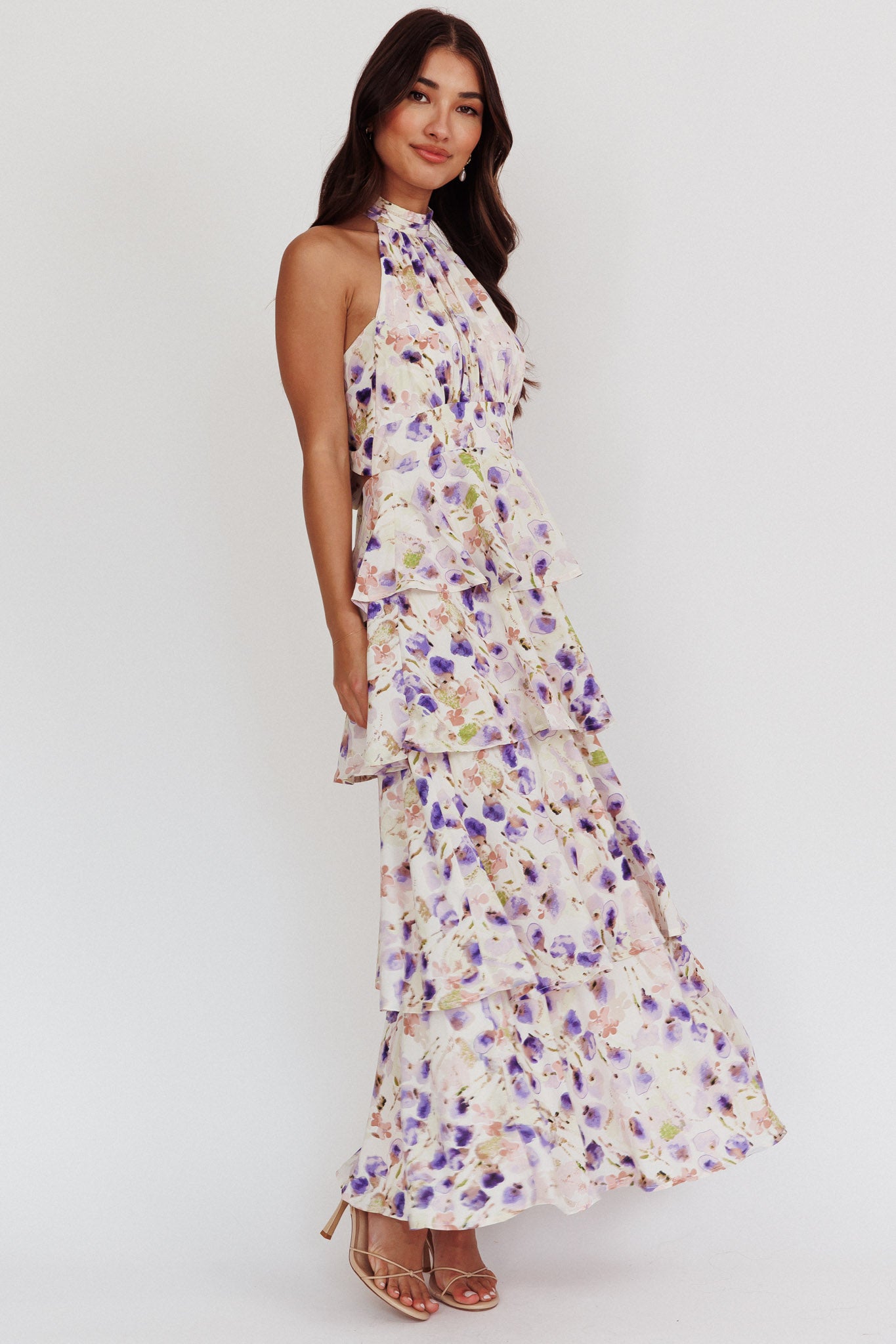 Provence Bloom Tiered Halterneck Dress Blue by Selfie Leslie Australia